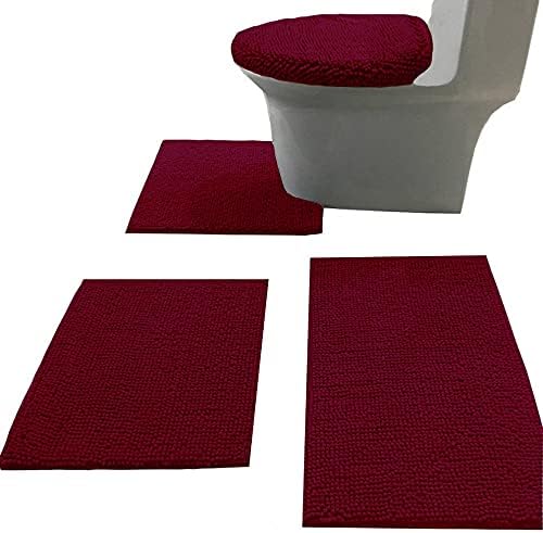 Madeals Bath Rug Set Combo 4 Piece with Toilet Lid Cover, Soft Shaggy Bath Rug Set 3 Piece and U-Shaped Toilet Floor Rug Navy Blue