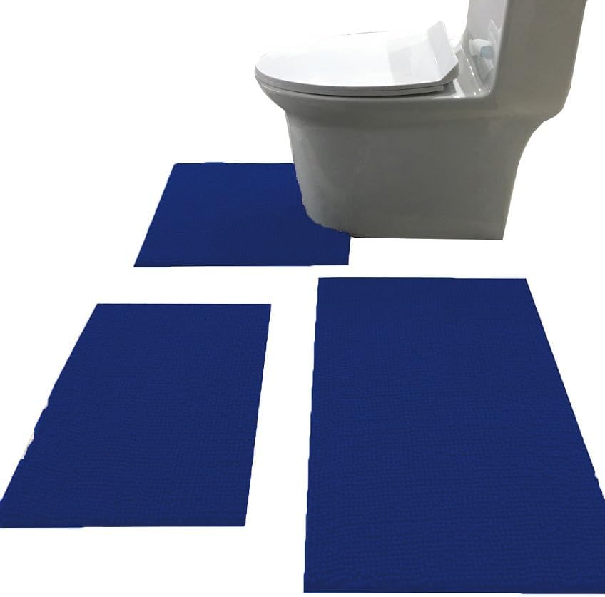 Madeals Bath Rug Set Combo 4 Piece with Toilet Lid Cover, Soft Shaggy Bath Rug Set 3 Piece and U-Shaped Toilet Floor Rug Navy Blue