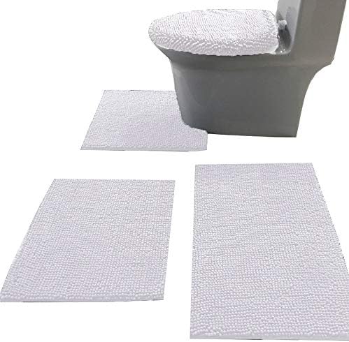 Madeals Bath Rug Set Combo 4 Piece with Toilet Lid Cover, Soft Shaggy Bath Rug Set 3 Piece and U-Shaped Toilet Floor Rug Navy Blue
