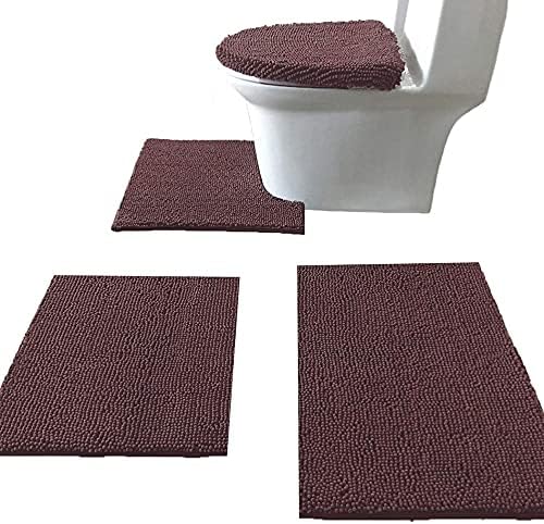 Madeals Bath Rug Set Combo 4 Piece with Toilet Lid Cover, Soft Shaggy Bath Rug Set 3 Piece and U-Shaped Toilet Floor Rug Navy Blue