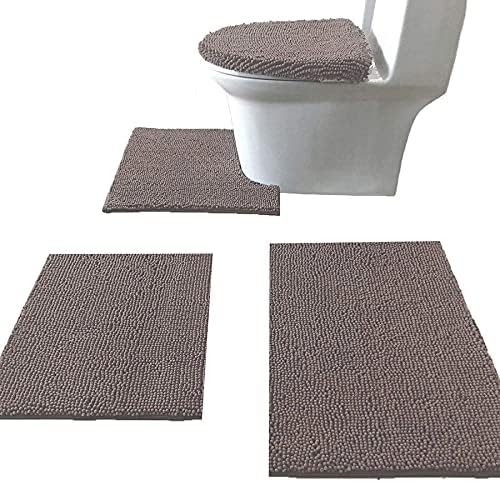 Madeals Bath Rug Set Combo 4 Piece with Toilet Lid Cover, Soft Shaggy Bath Rug Set 3 Piece and U-Shaped Toilet Floor Rug Navy Blue