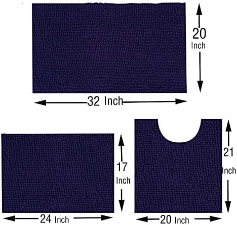 Madeals Bath Rug Set Combo 4 Piece with Toilet Lid Cover, Soft Shaggy Bath Rug Set 3 Piece and U-Shaped Toilet Floor Rug Navy Blue