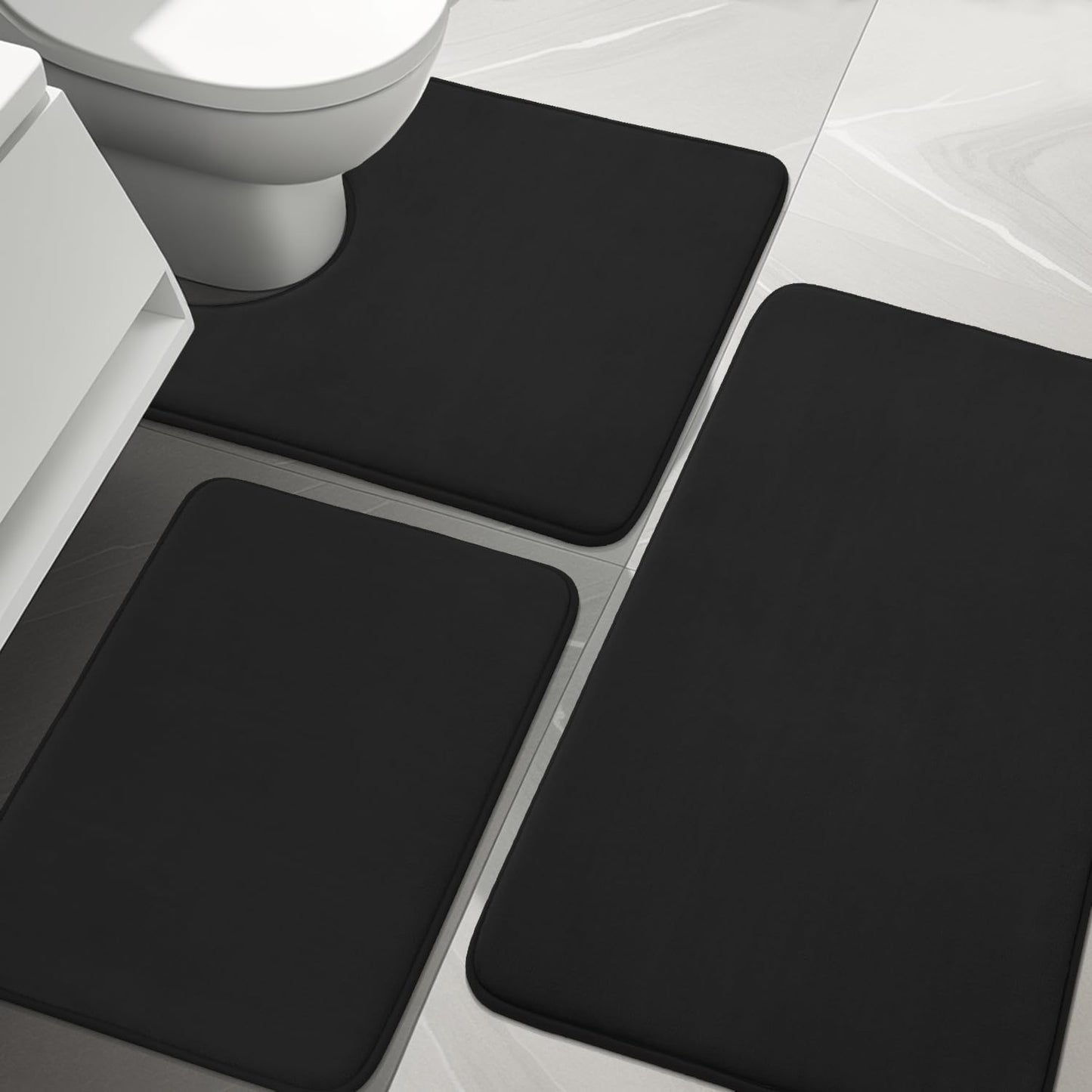 YIHOUSE Bathroom Rug Set 5 Piece, Memory Foam Bath Mat Set, Super Absorbent Bath Mats for Floor - Non-Slip & Washable Bathroom Rugs - Dry Quickly Bath Rugs, Dark Blue
