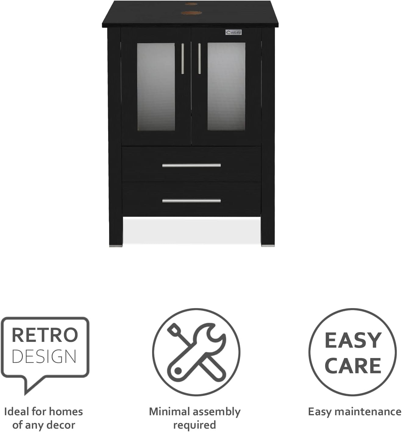 eclife 72" Modern Bathroom Vanity Sink Combo Freestanding Cabinet with Small Side Cabinet, Blue Boat Glass Vessel Sink, Water Save Faucet, Drain (Black+A29BU)
