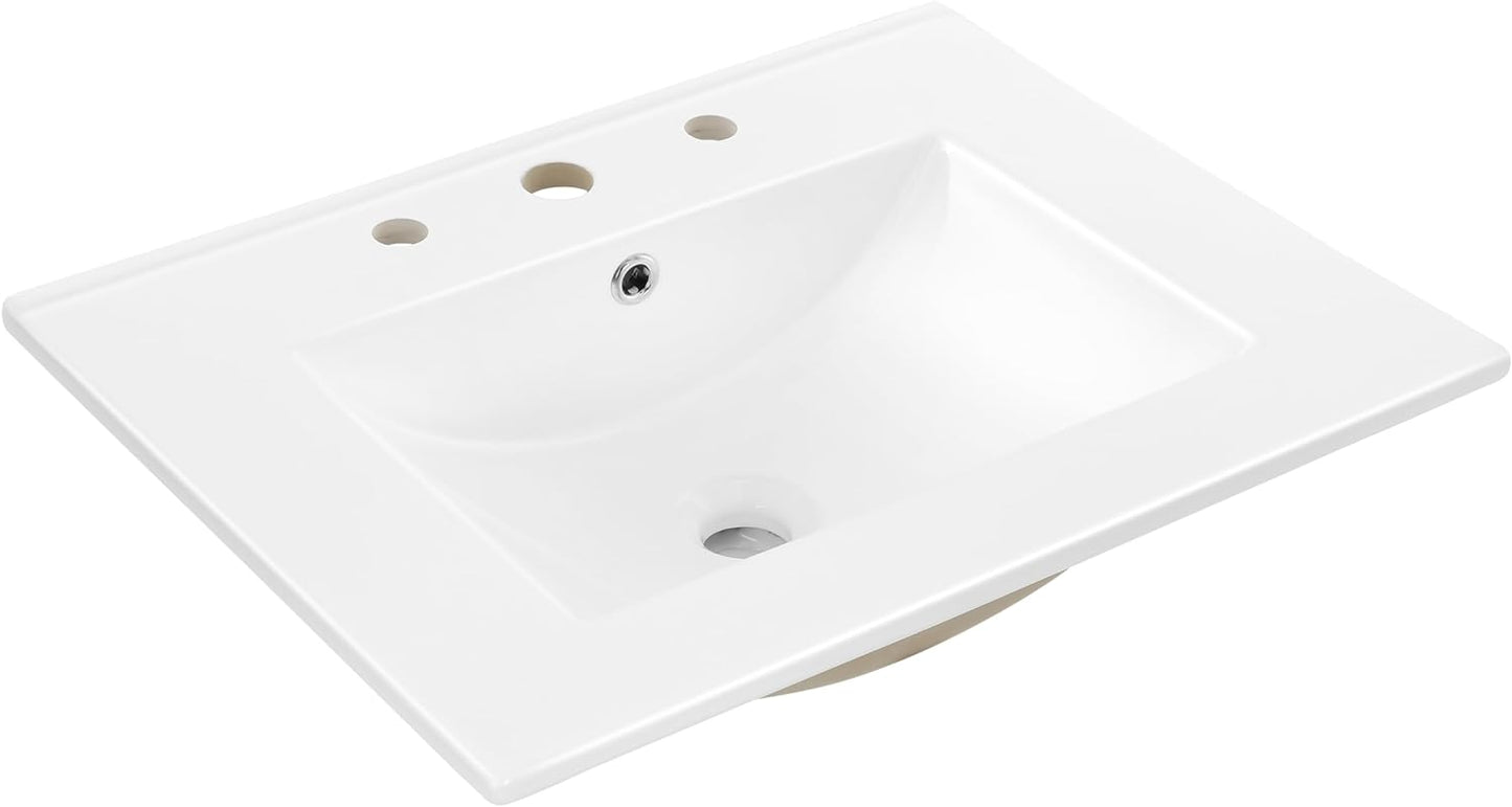 JONATHAN Y SNK1002D Ancillary 3-Hole 30 in. W x 18.25 in. D Classic Contemporary Rectangular Ceramic Single Sink Basin Vanity Top, Black Marble Effect