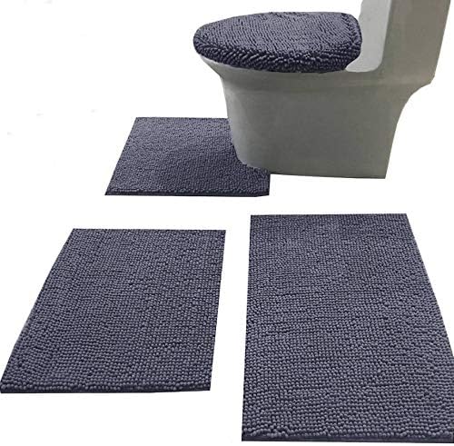 Madeals Bath Rug Set Combo 4 Piece with Toilet Lid Cover, Soft Shaggy Bath Rug Set 3 Piece and U-Shaped Toilet Floor Rug Navy Blue