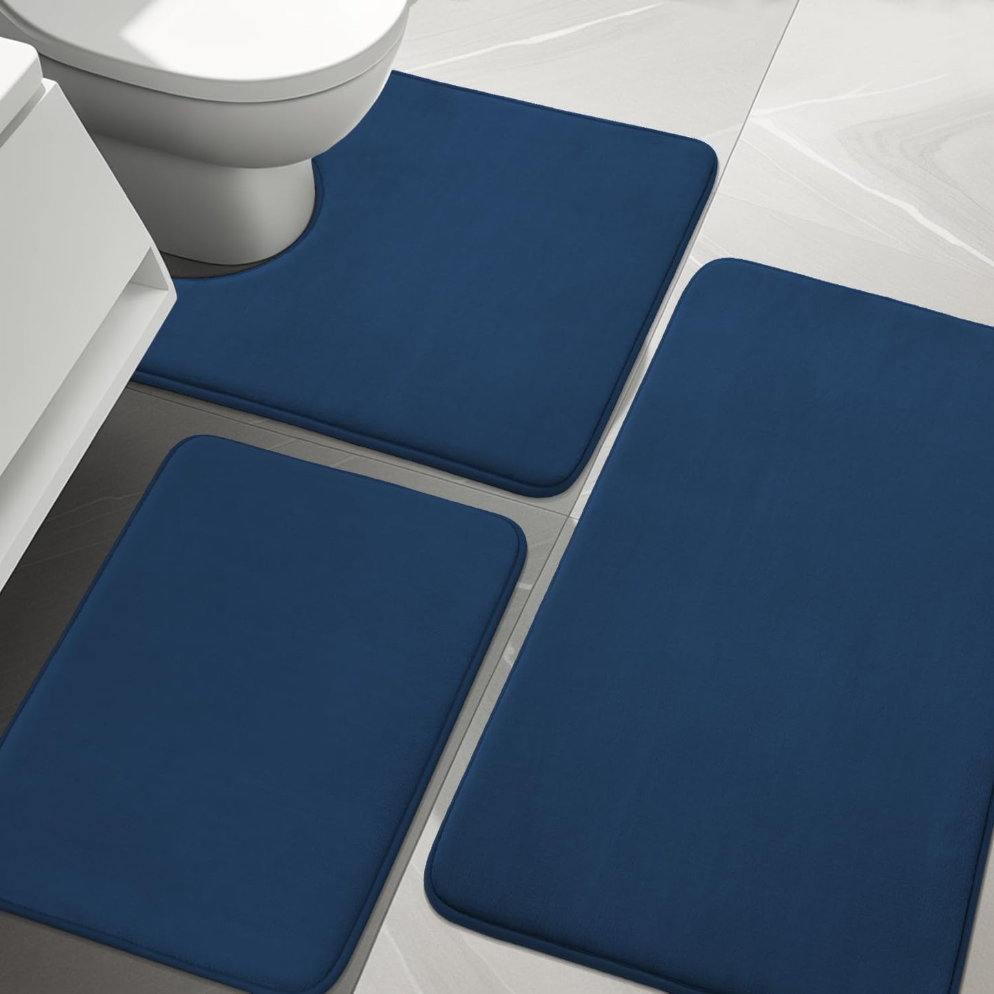 YIHOUSE Bathroom Rug Set 5 Piece, Memory Foam Bath Mat Set, Super Absorbent Bath Mats for Floor - Non-Slip & Washable Bathroom Rugs - Dry Quickly Bath Rugs, Dark Blue