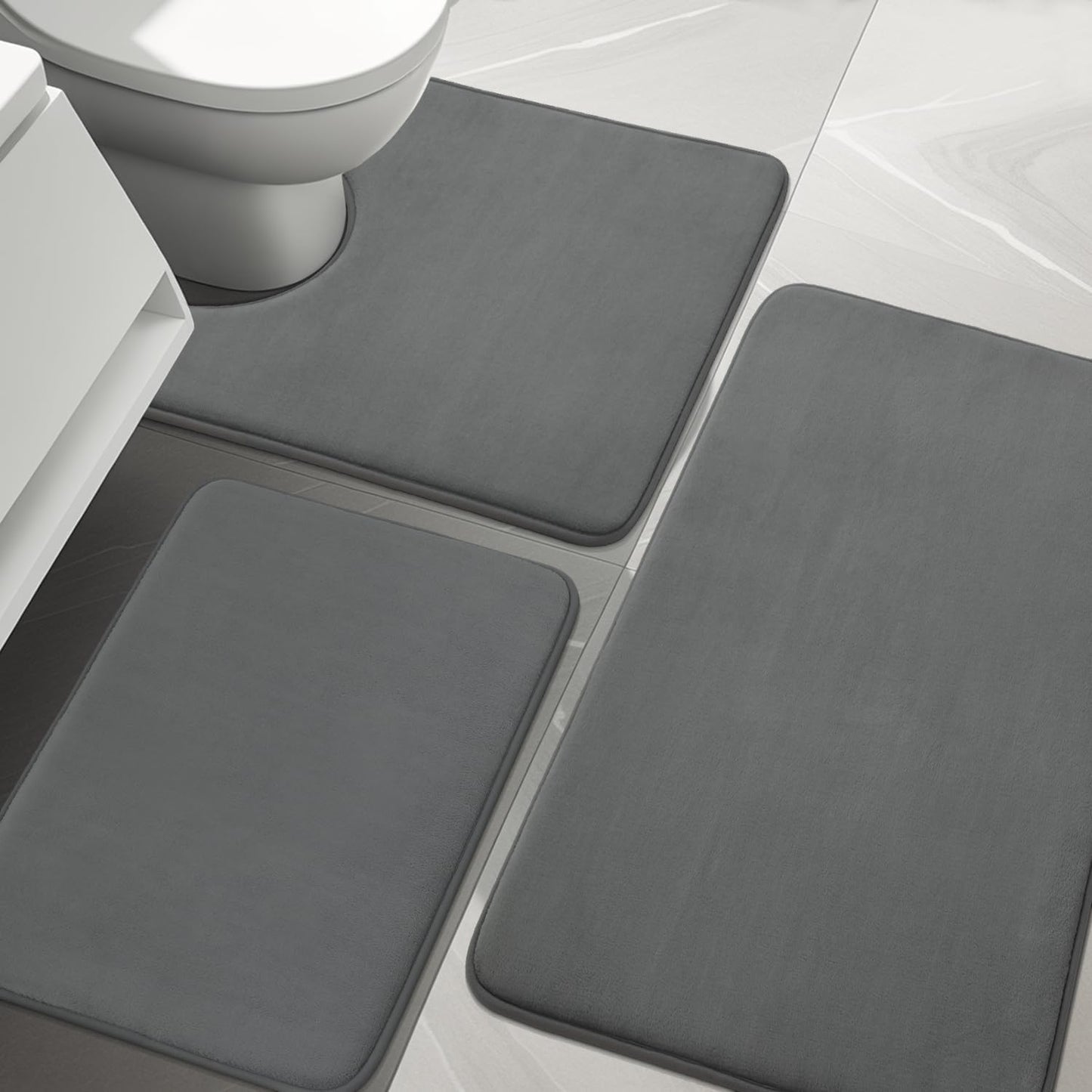 YIHOUSE Bathroom Rug Set 5 Piece, Memory Foam Bath Mat Set, Super Absorbent Bath Mats for Floor - Non-Slip & Washable Bathroom Rugs - Dry Quickly Bath Rugs, Dark Blue