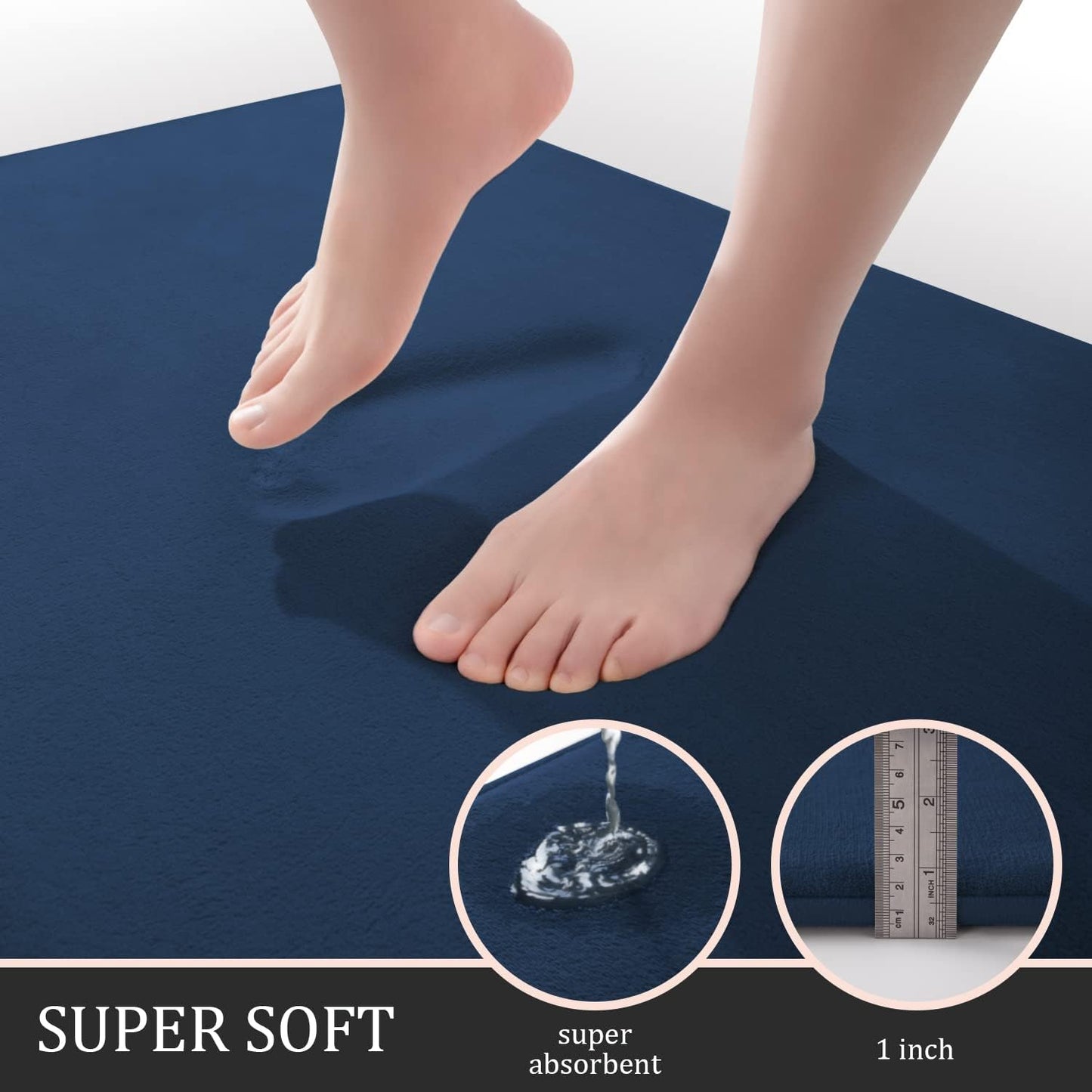 YIHOUSE Bathroom Rug Set 5 Piece, Memory Foam Bath Mat Set, Super Absorbent Bath Mats for Floor - Non-Slip & Washable Bathroom Rugs - Dry Quickly Bath Rugs, Dark Blue