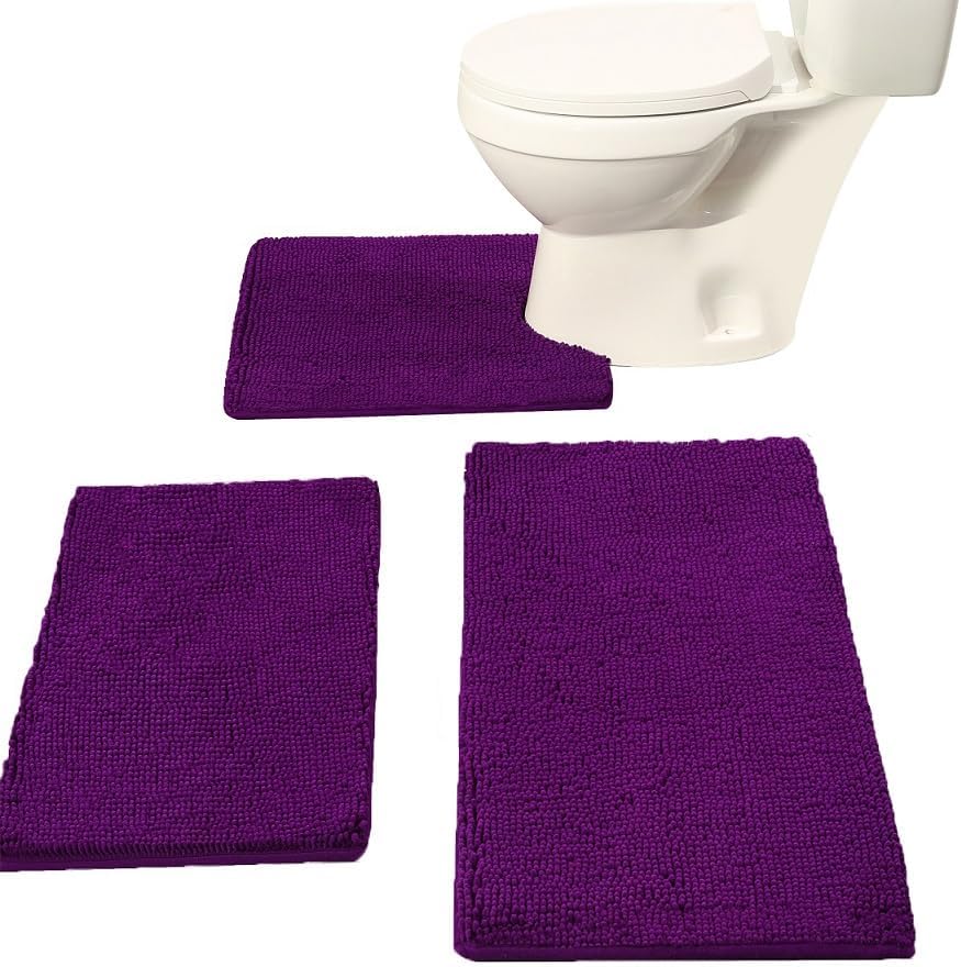 Madeals Bath Rug Set Combo 4 Piece with Toilet Lid Cover, Soft Shaggy Bath Rug Set 3 Piece and U-Shaped Toilet Floor Rug Navy Blue