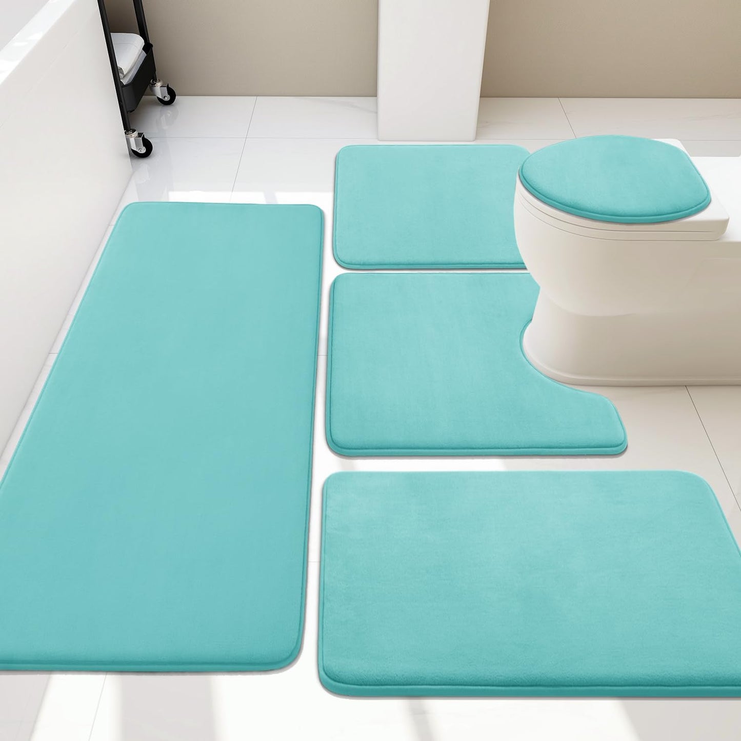 YIHOUSE Bathroom Rug Set 5 Piece, Memory Foam Bath Mat Set, Super Absorbent Bath Mats for Floor - Non-Slip & Washable Bathroom Rugs - Dry Quickly Bath Rugs, Dark Blue