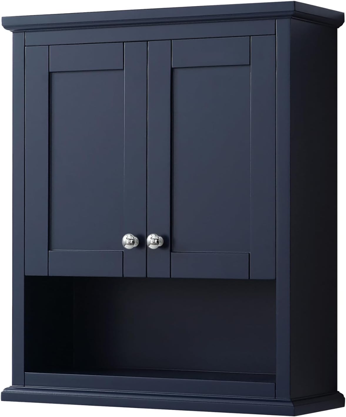 Wyndham Collection Avery Over-The-Toilet Bathroom Wall-Mounted Storage Cabinet in Dark Blue with Polished Chrome Trim