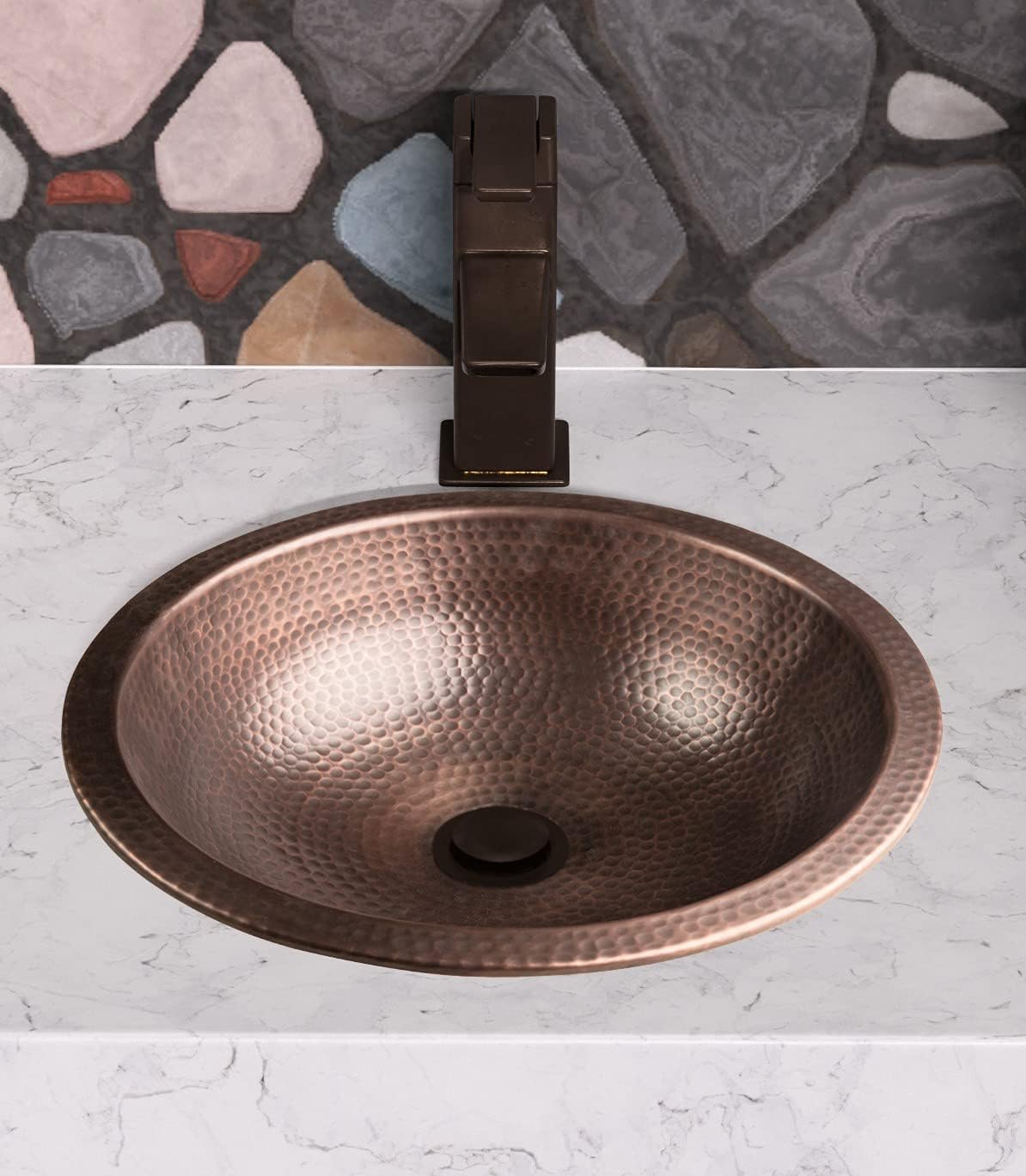 Monarch Abode 16-inch Hand Hammered Pure Copper Rotunda Dual Mount Bathroom Sink, Drop-In or Undermount Vanity Sink, Single Circular Bowl