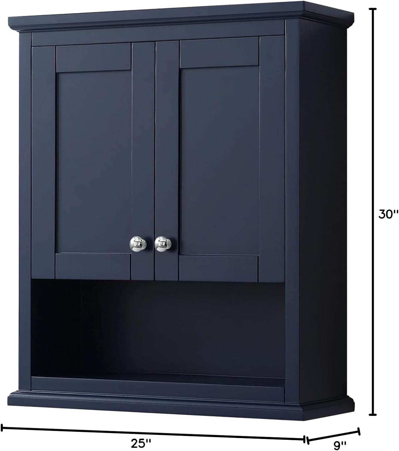 Wyndham Collection Avery Over-The-Toilet Bathroom Wall-Mounted Storage Cabinet in Dark Blue with Polished Chrome Trim