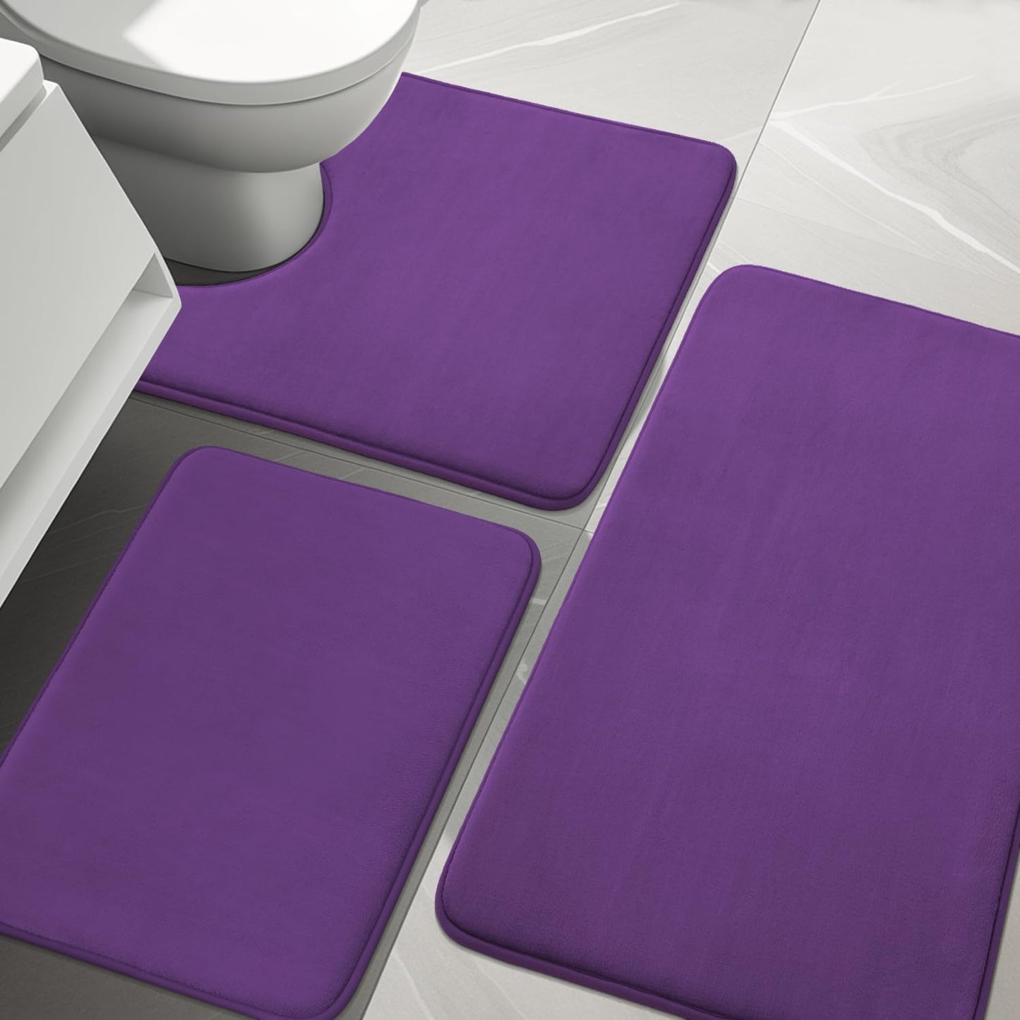 YIHOUSE Bathroom Rug Set 5 Piece, Memory Foam Bath Mat Set, Super Absorbent Bath Mats for Floor - Non-Slip & Washable Bathroom Rugs - Dry Quickly Bath Rugs, Dark Blue