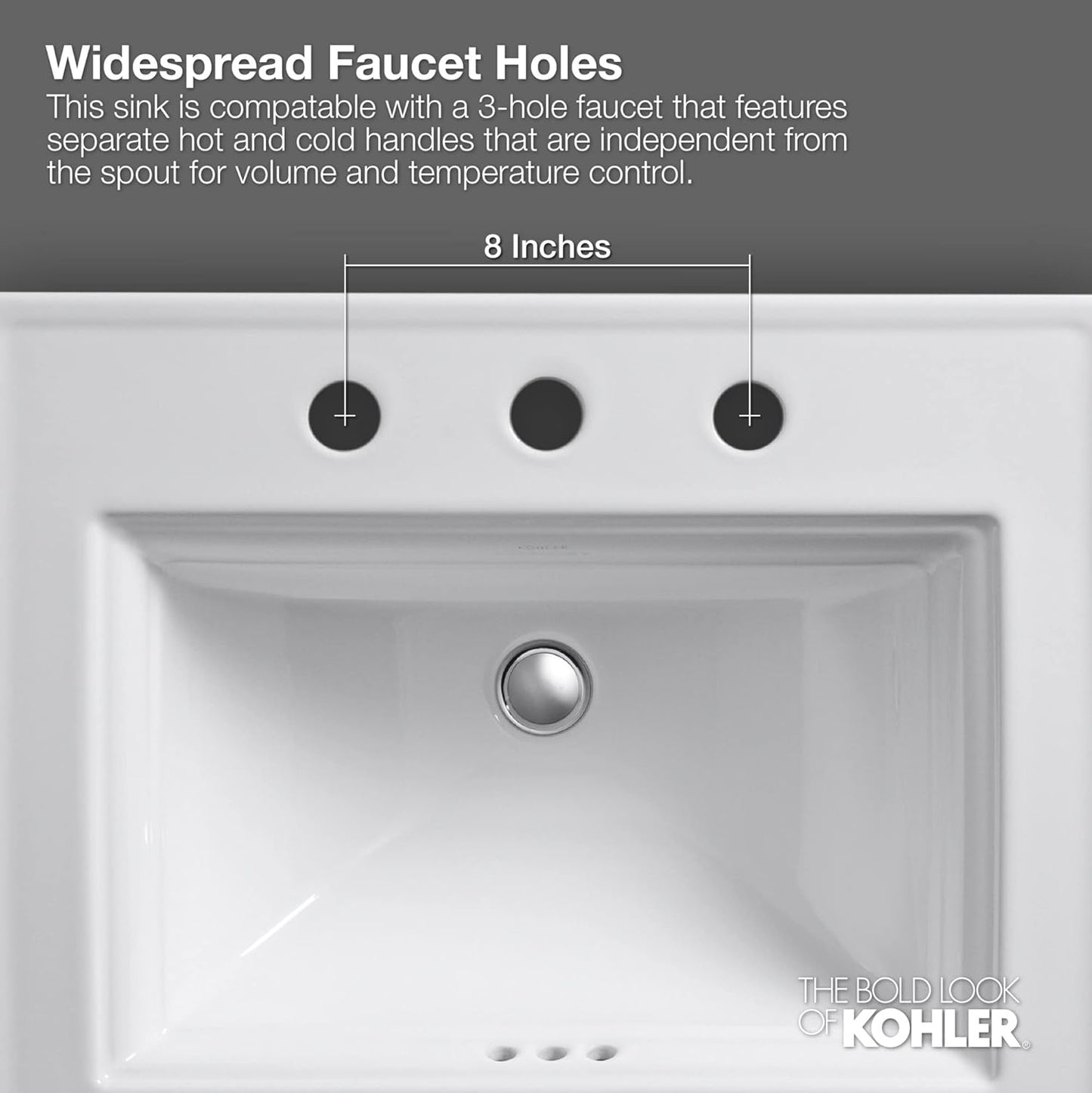 KOHLER Archer Drop-in bathroom sink with 8" widespread faucet holes, White