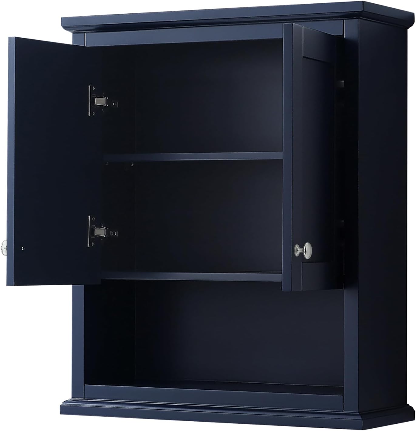 Wyndham Collection Avery Over-The-Toilet Bathroom Wall-Mounted Storage Cabinet in Dark Blue with Polished Chrome Trim