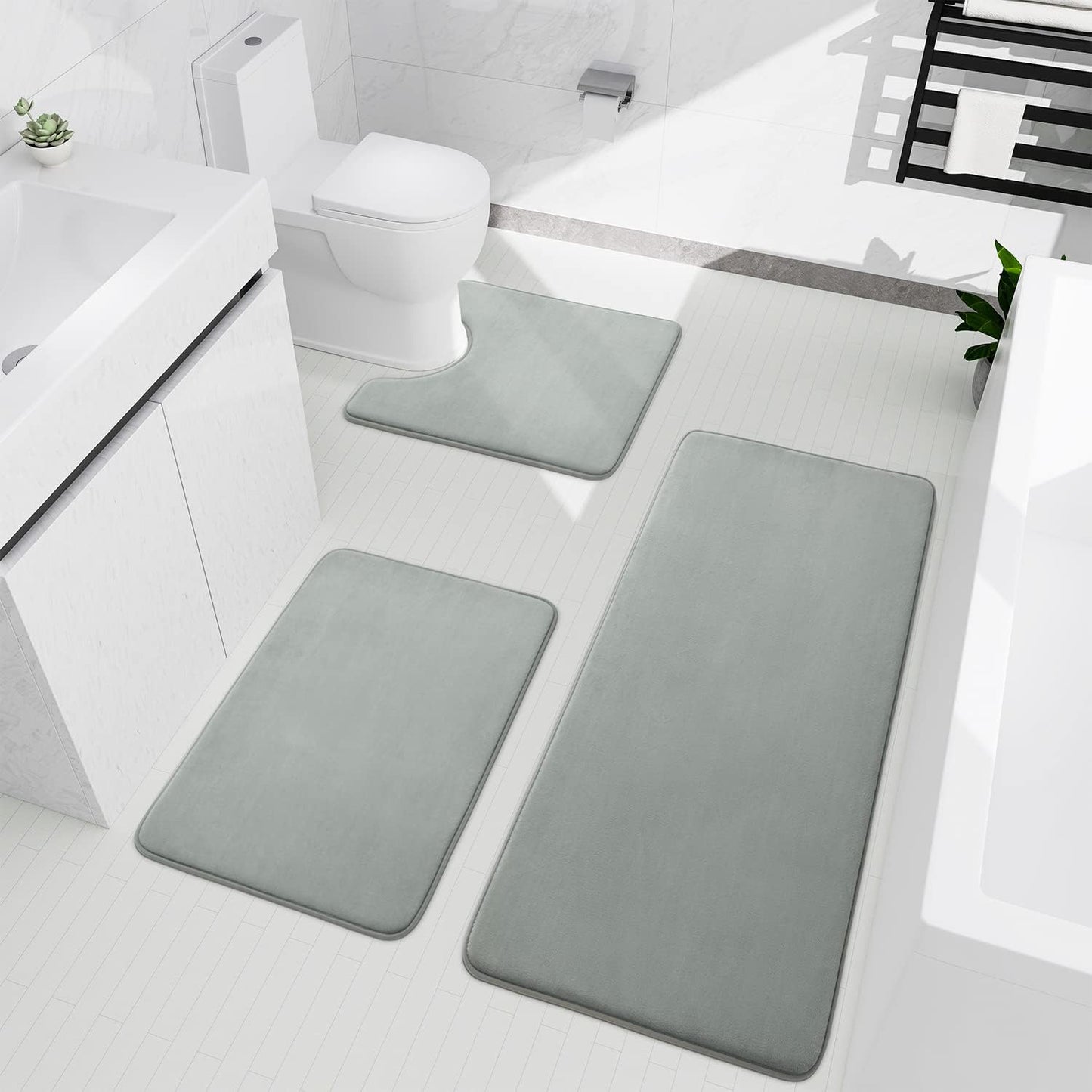 YIHOUSE Bathroom Rug Set 5 Piece, Memory Foam Bath Mat Set, Super Absorbent Bath Mats for Floor - Non-Slip & Washable Bathroom Rugs - Dry Quickly Bath Rugs, Dark Blue