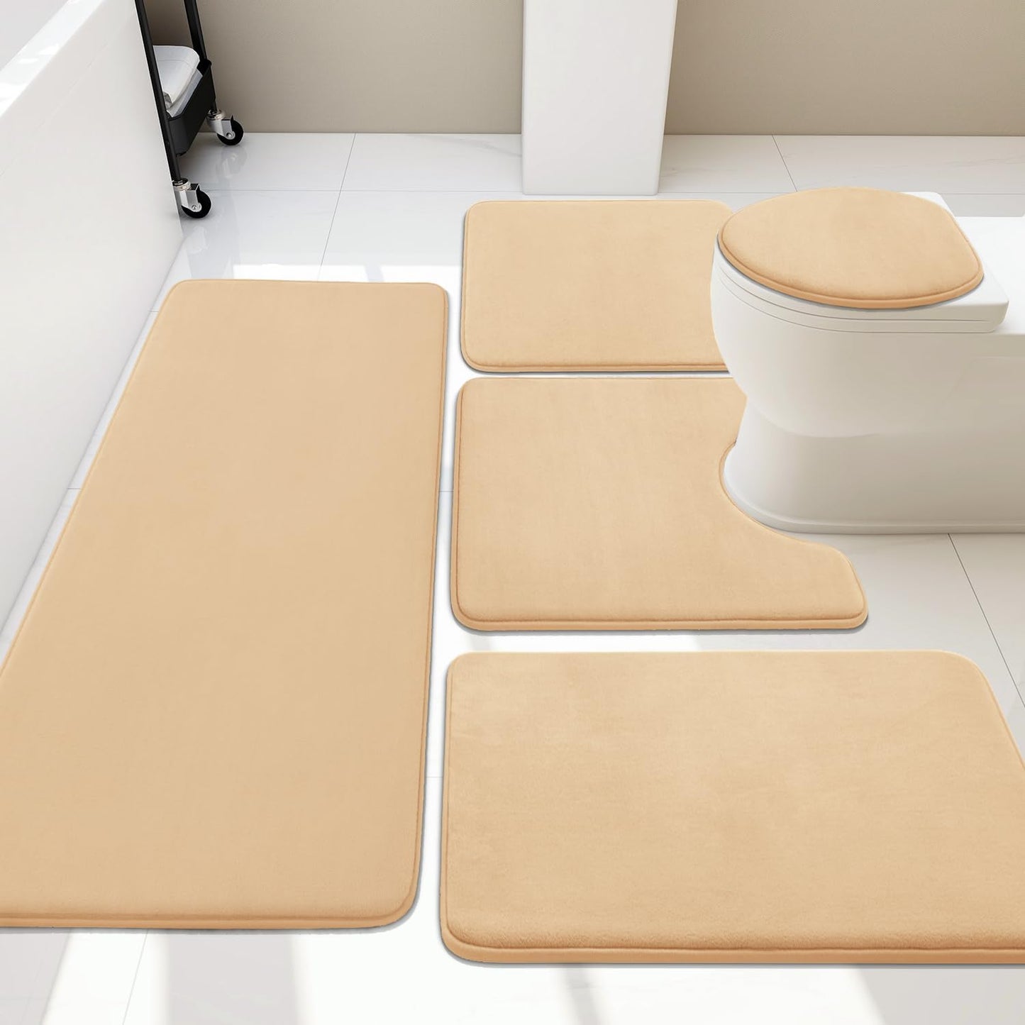YIHOUSE Bathroom Rug Set 5 Piece, Memory Foam Bath Mat Set, Super Absorbent Bath Mats for Floor - Non-Slip & Washable Bathroom Rugs - Dry Quickly Bath Rugs, Dark Blue