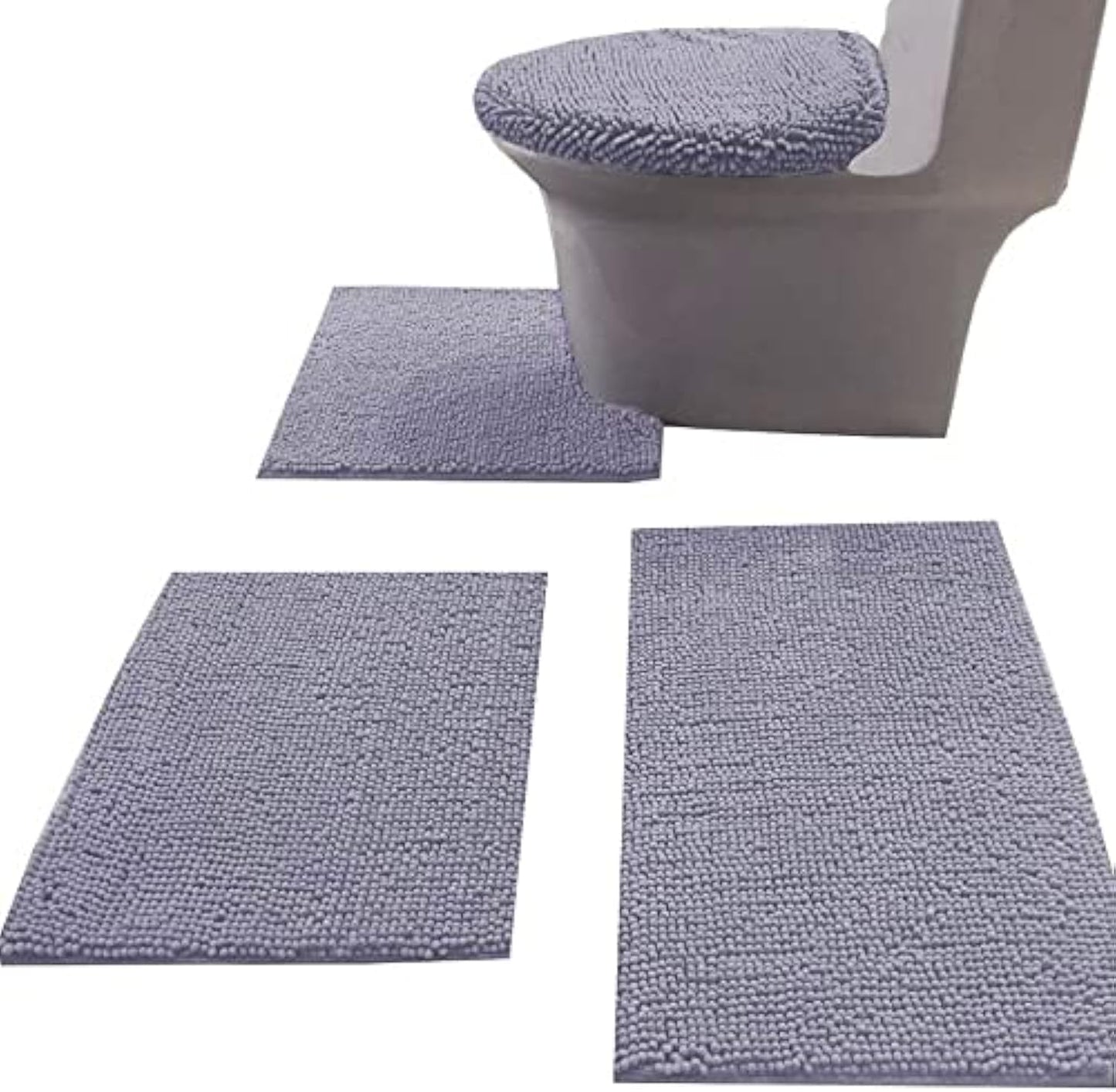 Madeals Bath Rug Set Combo 4 Piece with Toilet Lid Cover, Soft Shaggy Bath Rug Set 3 Piece and U-Shaped Toilet Floor Rug Navy Blue