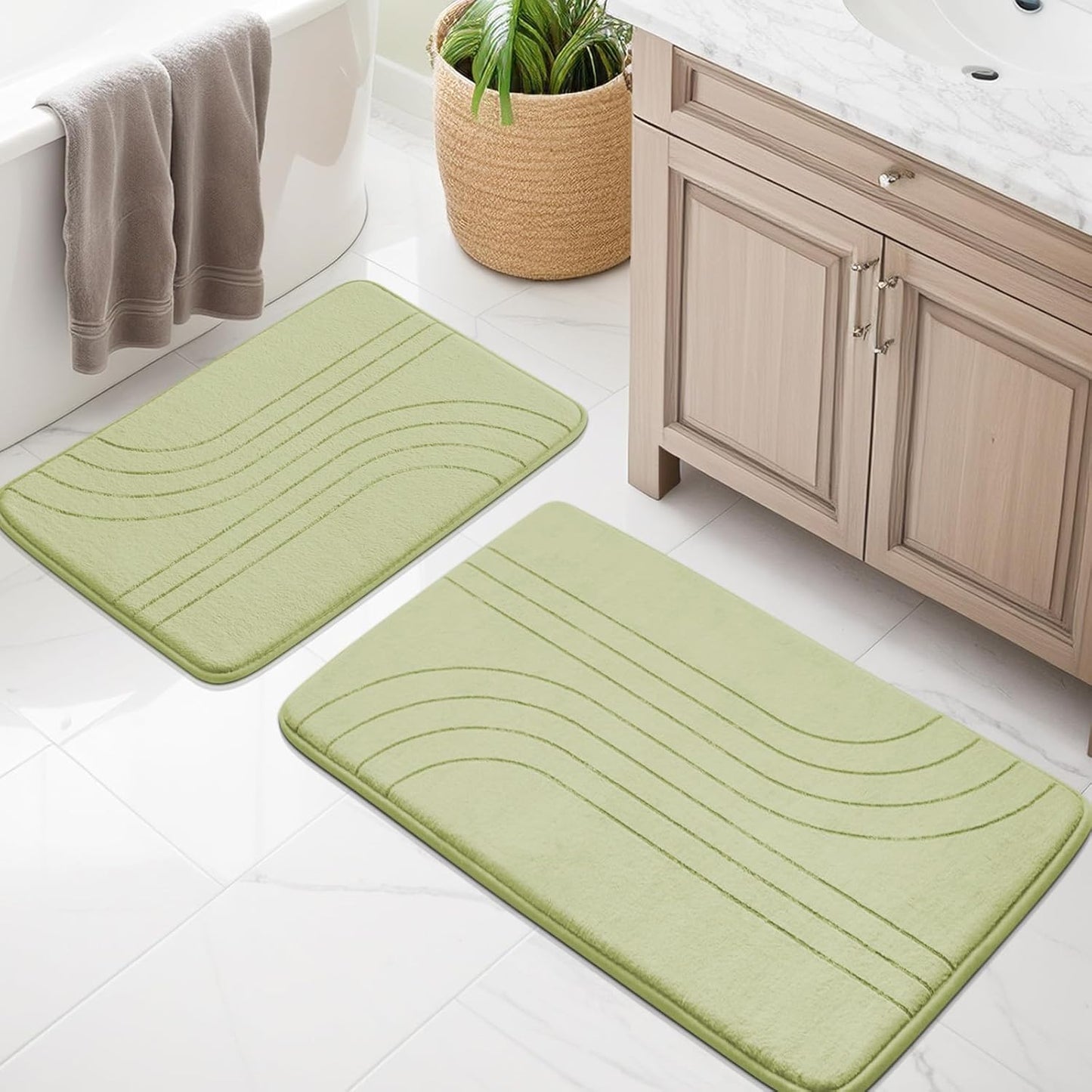 YIHOUSE Blue Bathroom Rug Set 5 Pieces, Soft Non Slip Memory Foam Bath Mats, Extra Thick Bath Mats for Bathroom, Machine Washable Bath Rugs Set for Tub, Toilet and Floor
