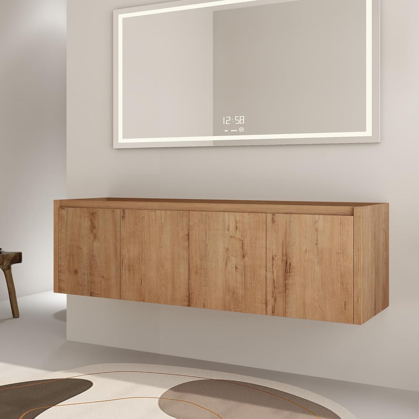 60 Inch Bathroom Vanity Without Sink, 60" Floating Vanity Without Top, Modern Wall Mounted Cabinet for Large Space, Large Bathroom Storage Cabinet with 4 Soft-Closing Doors and Bar Handles