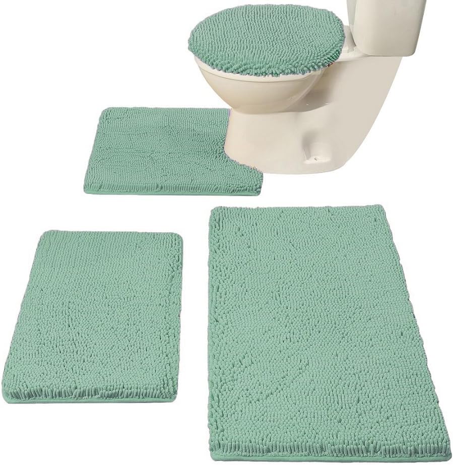 Madeals Bath Rug Set Combo 4 Piece with Toilet Lid Cover, Soft Shaggy Bath Rug Set 3 Piece and U-Shaped Toilet Floor Rug Navy Blue