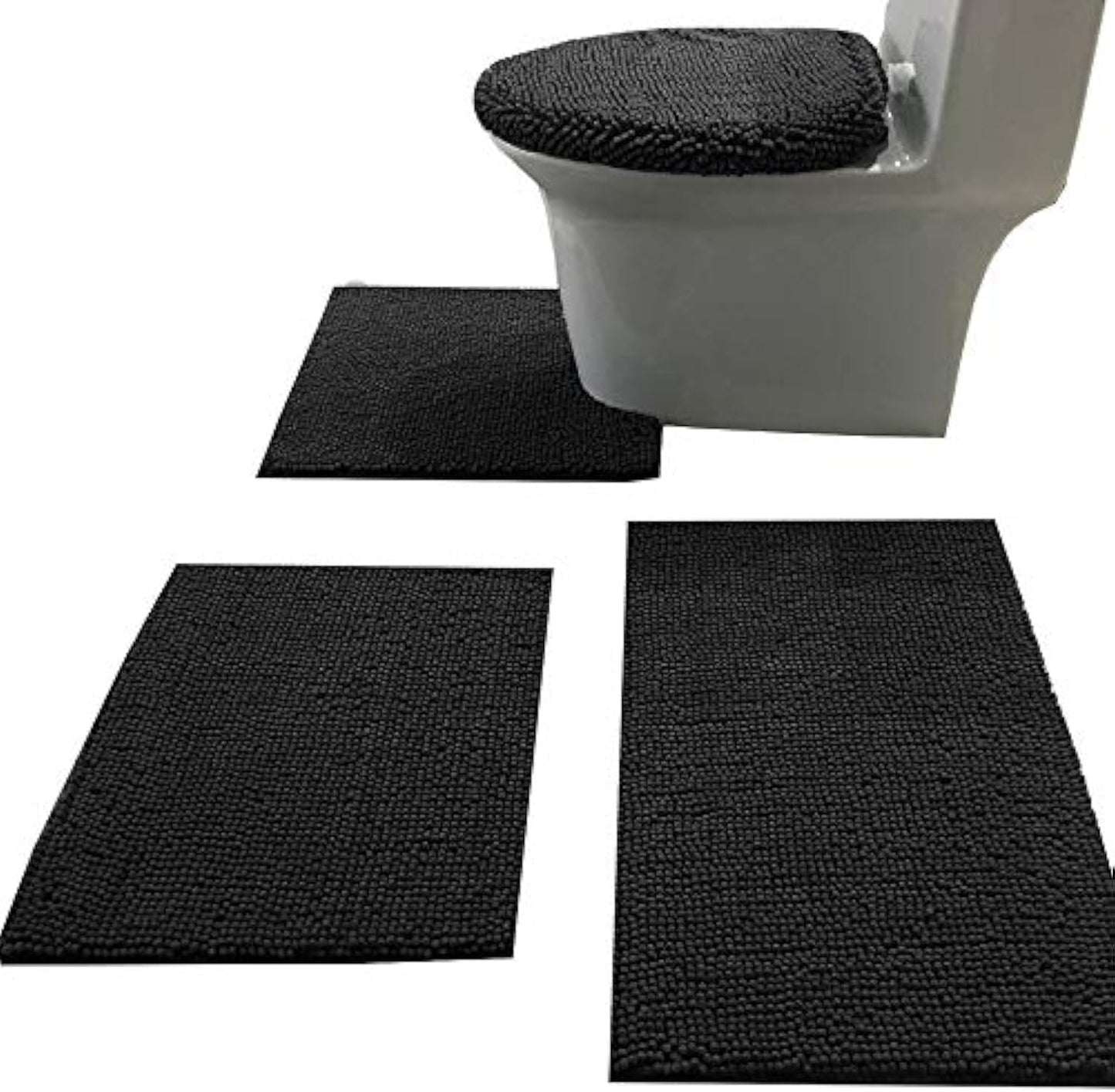 Madeals Bath Rug Set Combo 4 Piece with Toilet Lid Cover, Soft Shaggy Bath Rug Set 3 Piece and U-Shaped Toilet Floor Rug Navy Blue