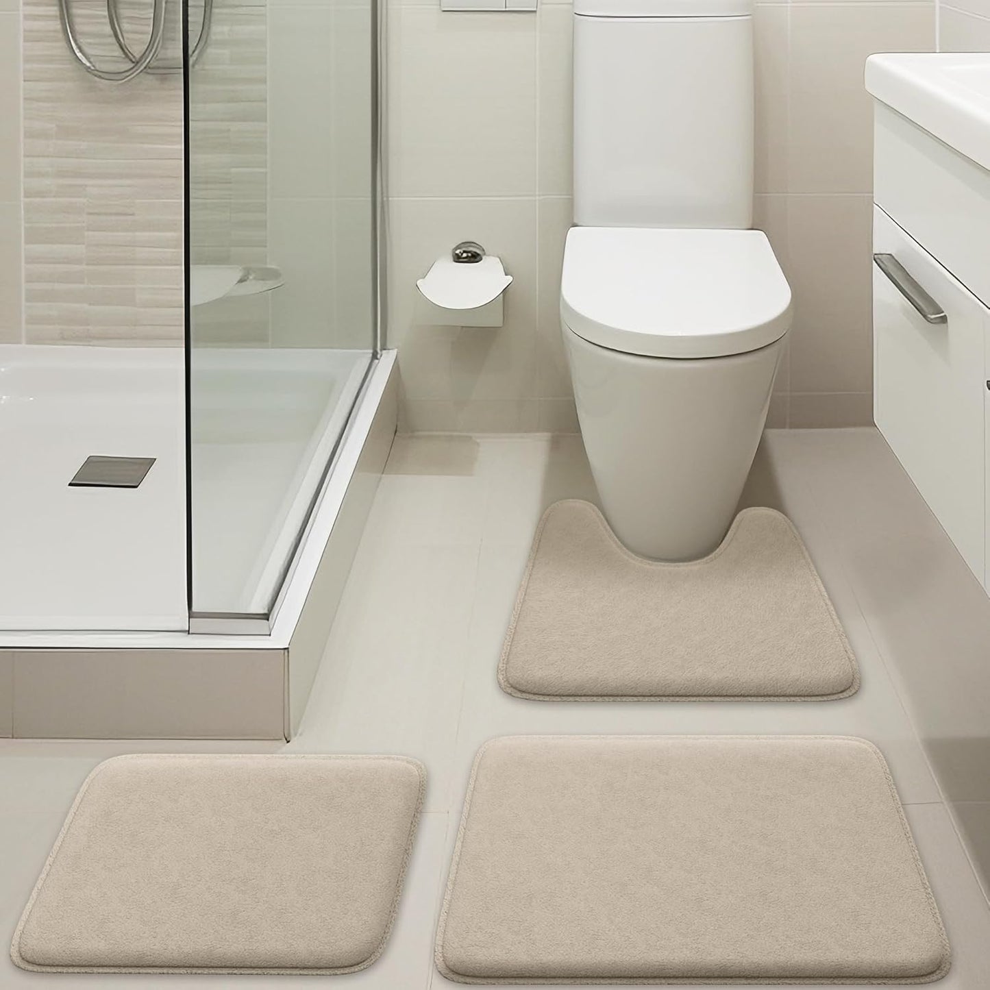 5-Piece Bathroom Rug Set - Memory Foam, Non-Slip, Machine Washable, Quick-Drying, Aqua Teal