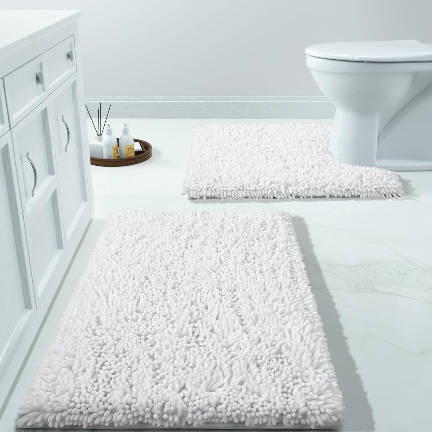 Yimobra Bathroom Rug Set 2 Piece, Luxury Shaggy Bath Mat Set with Non Slip Backing, Ultra Soft & Absorbent Mats for Bathroom Floor, Machine Washable, 31.5"x20"+24"x17", Blue