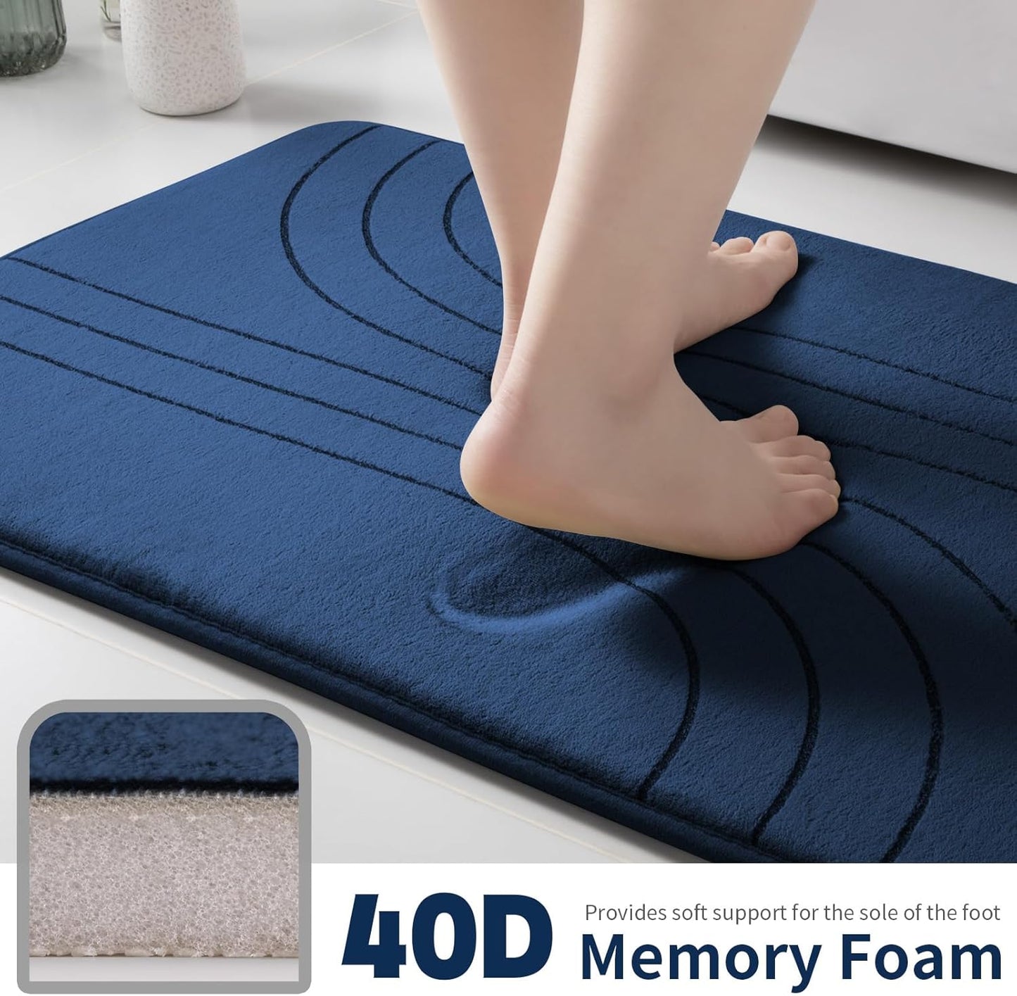 YIHOUSE Blue Bathroom Rug Set 5 Pieces, Soft Non Slip Memory Foam Bath Mats, Extra Thick Bath Mats for Bathroom, Machine Washable Bath Rugs Set for Tub, Toilet and Floor