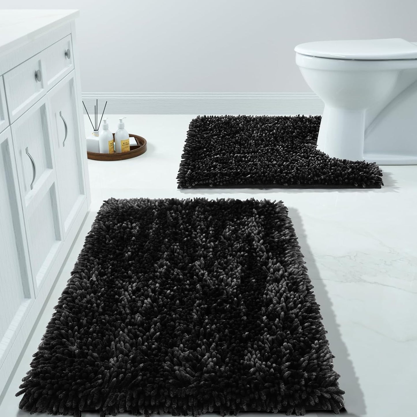 Yimobra Bathroom Rug Set 2 Piece, Luxury Shaggy Bath Mat Set with Non Slip Backing, Ultra Soft & Absorbent Mats for Bathroom Floor, Machine Washable, 31.5"x20"+24"x17", Blue