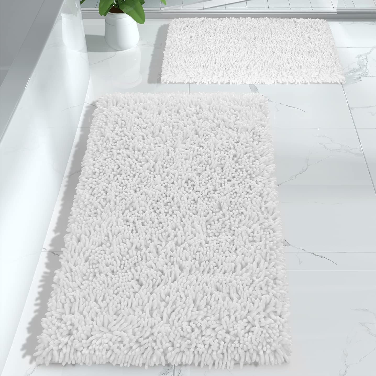 Yimobra Bathroom Rug Set 2 Piece, Luxury Shaggy Bath Mat Set with Non Slip Backing, Ultra Soft & Absorbent Mats for Bathroom Floor, Machine Washable, 31.5"x20"+24"x17", Blue
