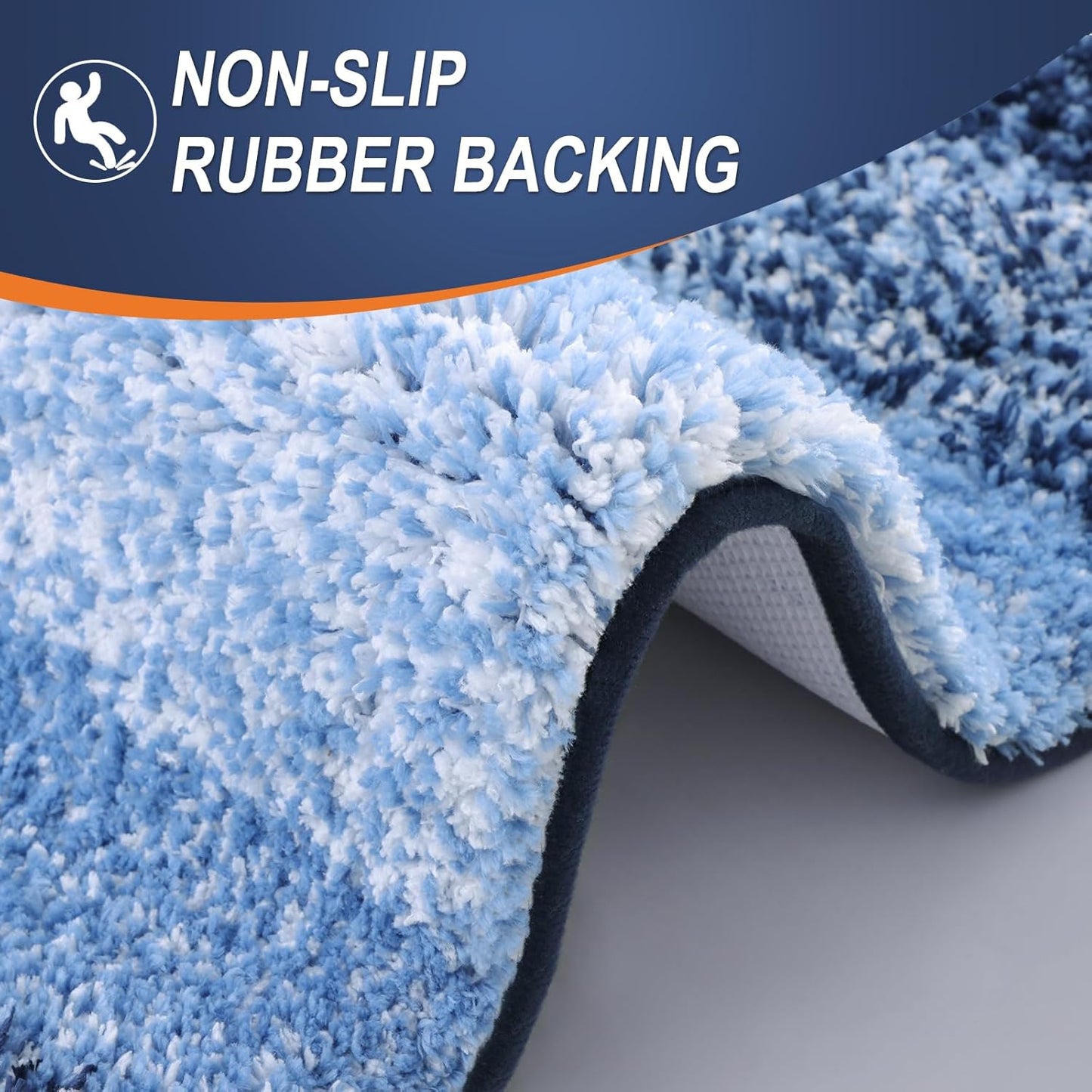 OLANLY Bathroom Rugs Sets 3 Piece, Soft Absorbent Microfiber Bath Mats and U-Shaped Contour Toilet Rug, Plush Shaggy Bath Mat Set for Bathroom (30"x20"+24"x16"+24"x20", Navy)