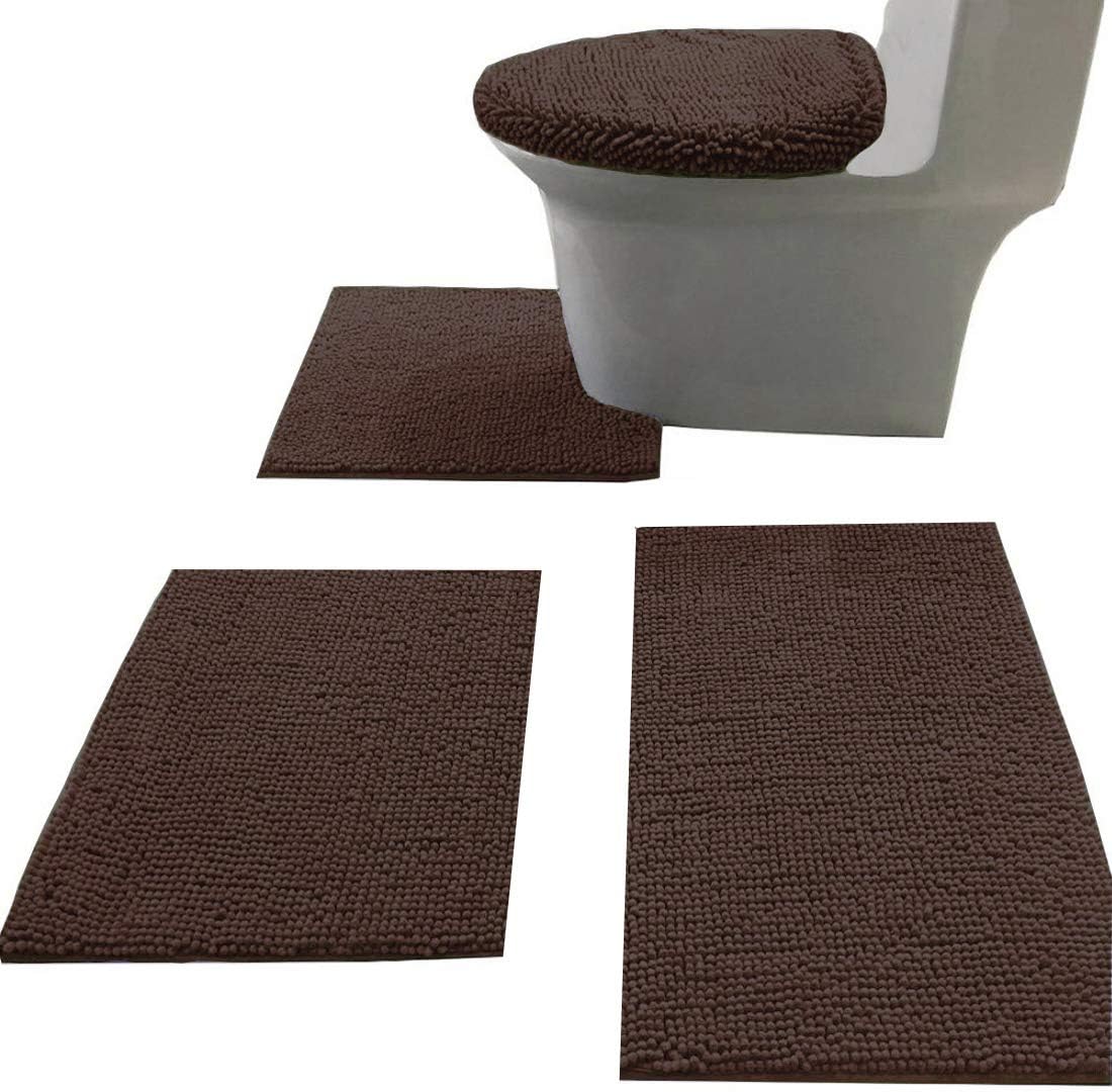 Madeals Bath Rug Set Combo 4 Piece with Toilet Lid Cover, Soft Shaggy Bath Rug Set 3 Piece and U-Shaped Toilet Floor Rug Navy Blue