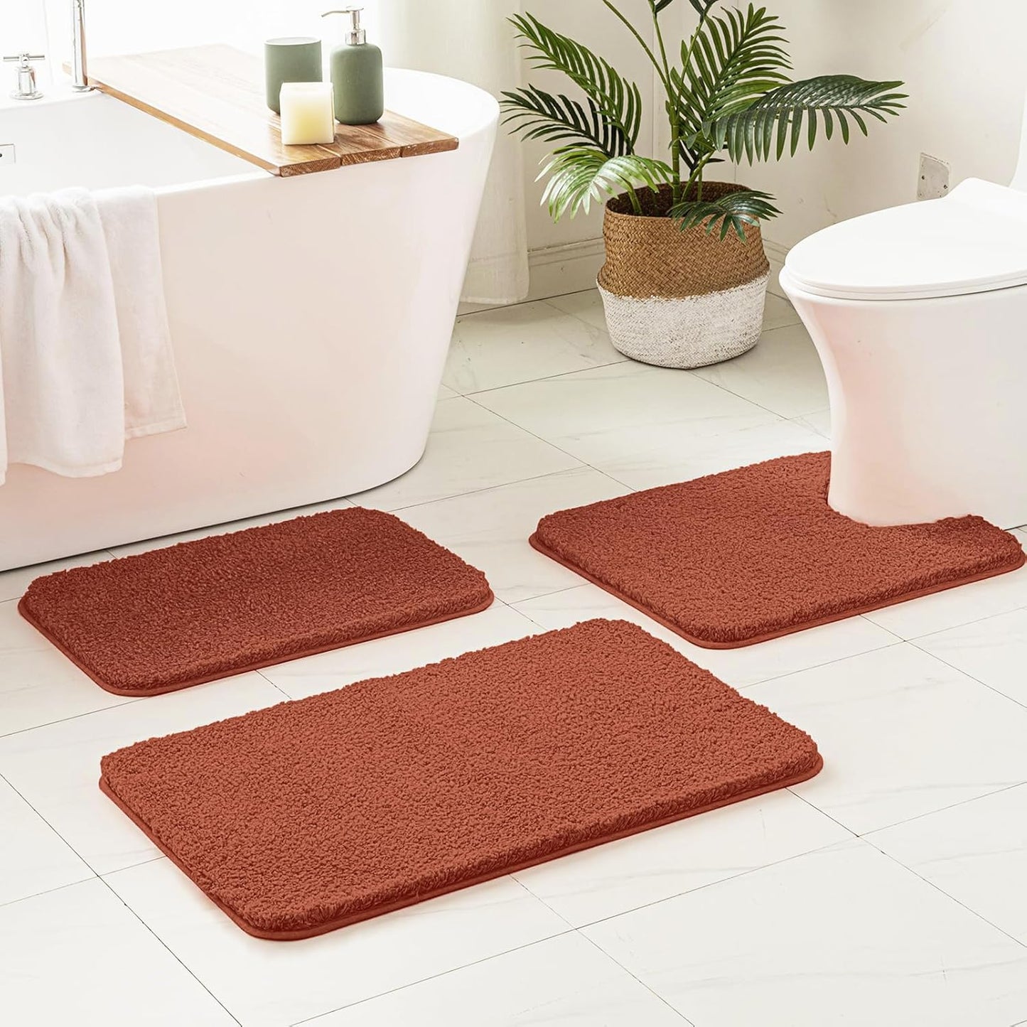 MIULEE 3 Pieces Bathroom Rugs and mats Sets Extra Thick Non Slip Microfiber Bath Mats and U-Shaped Contour Toilet Rug for Bath Room Floor Restroom,20"x30"+16"x24"+20"x20", Teal