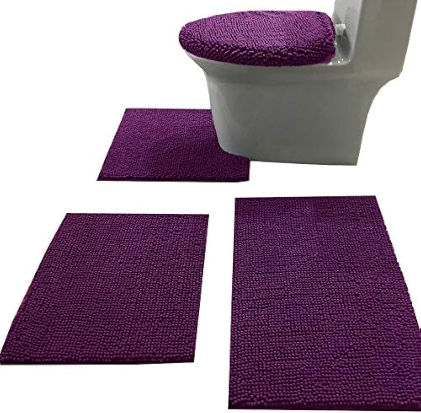 Madeals Bath Rug Set Combo 4 Piece with Toilet Lid Cover, Soft Shaggy Bath Rug Set 3 Piece and U-Shaped Toilet Floor Rug Navy Blue