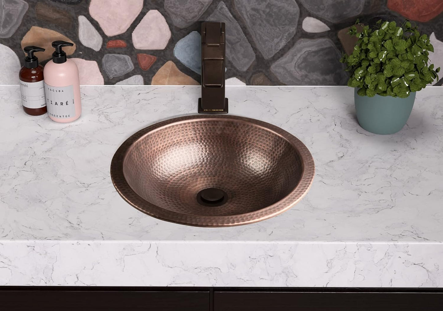 Monarch Abode 16-inch Hand Hammered Pure Copper Rotunda Dual Mount Bathroom Sink, Drop-In or Undermount Vanity Sink, Single Circular Bowl