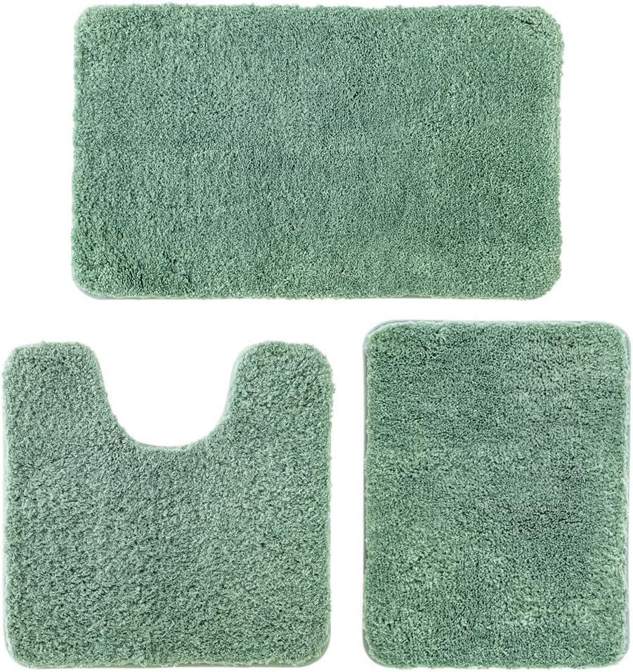 MIULEE 3 Pieces Bathroom Rugs and mats Sets Extra Thick Non Slip Microfiber Bath Mats and U-Shaped Contour Toilet Rug for Bath Room Floor Restroom,20"x30"+16"x24"+20"x20", Teal