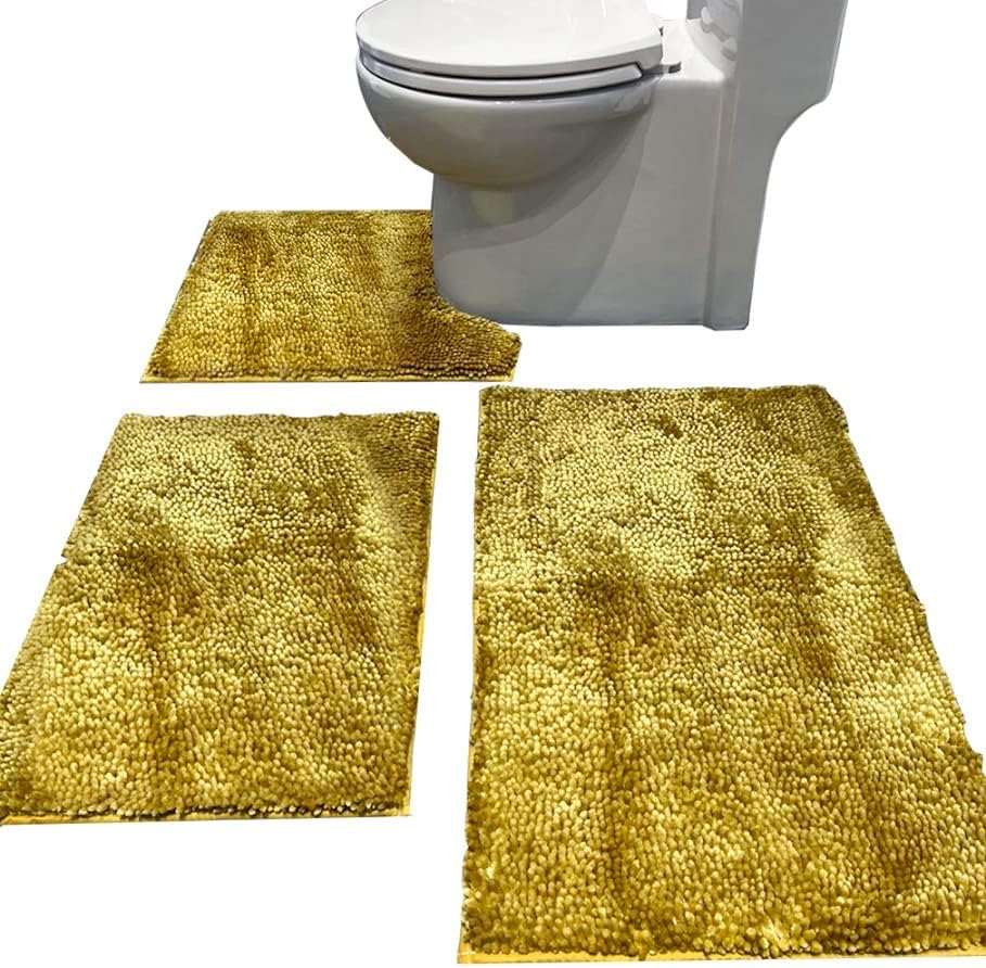 Madeals Bath Rug Set Combo 4 Piece with Toilet Lid Cover, Soft Shaggy Bath Rug Set 3 Piece and U-Shaped Toilet Floor Rug Navy Blue