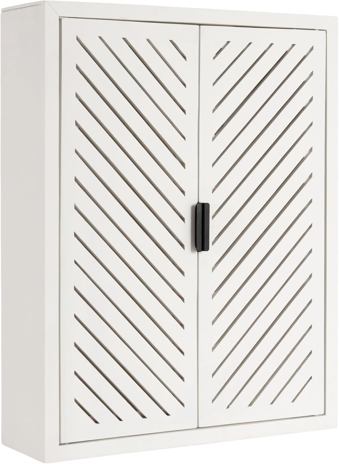 Kate and Laurel Mezzeta Decorative Modern Two-Door Floating Bathroom Cabinet; 22 x 7 x 28; Black; Decorative Over Toilet Storage Cabinet Made from Solid Mango Wood with Slatted Chevron Design