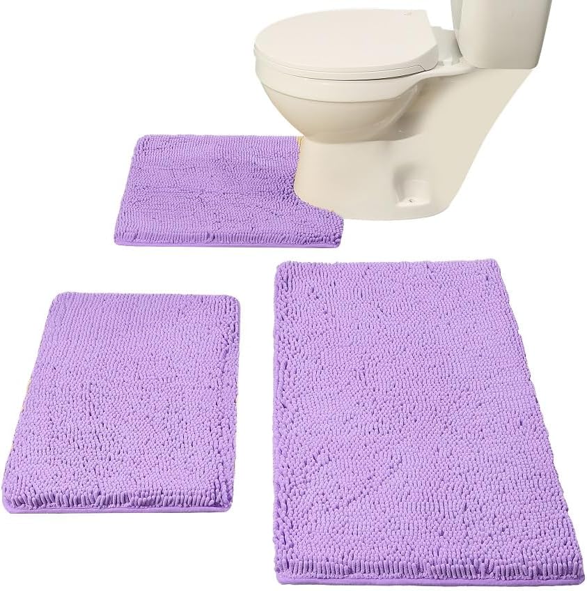 Madeals Bath Rug Set Combo 4 Piece with Toilet Lid Cover, Soft Shaggy Bath Rug Set 3 Piece and U-Shaped Toilet Floor Rug Navy Blue