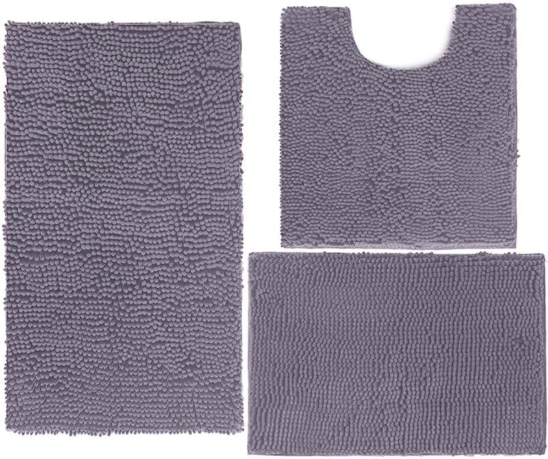 Madeals Bath Rug Set Combo 4 Piece with Toilet Lid Cover, Soft Shaggy Bath Rug Set 3 Piece and U-Shaped Toilet Floor Rug Navy Blue