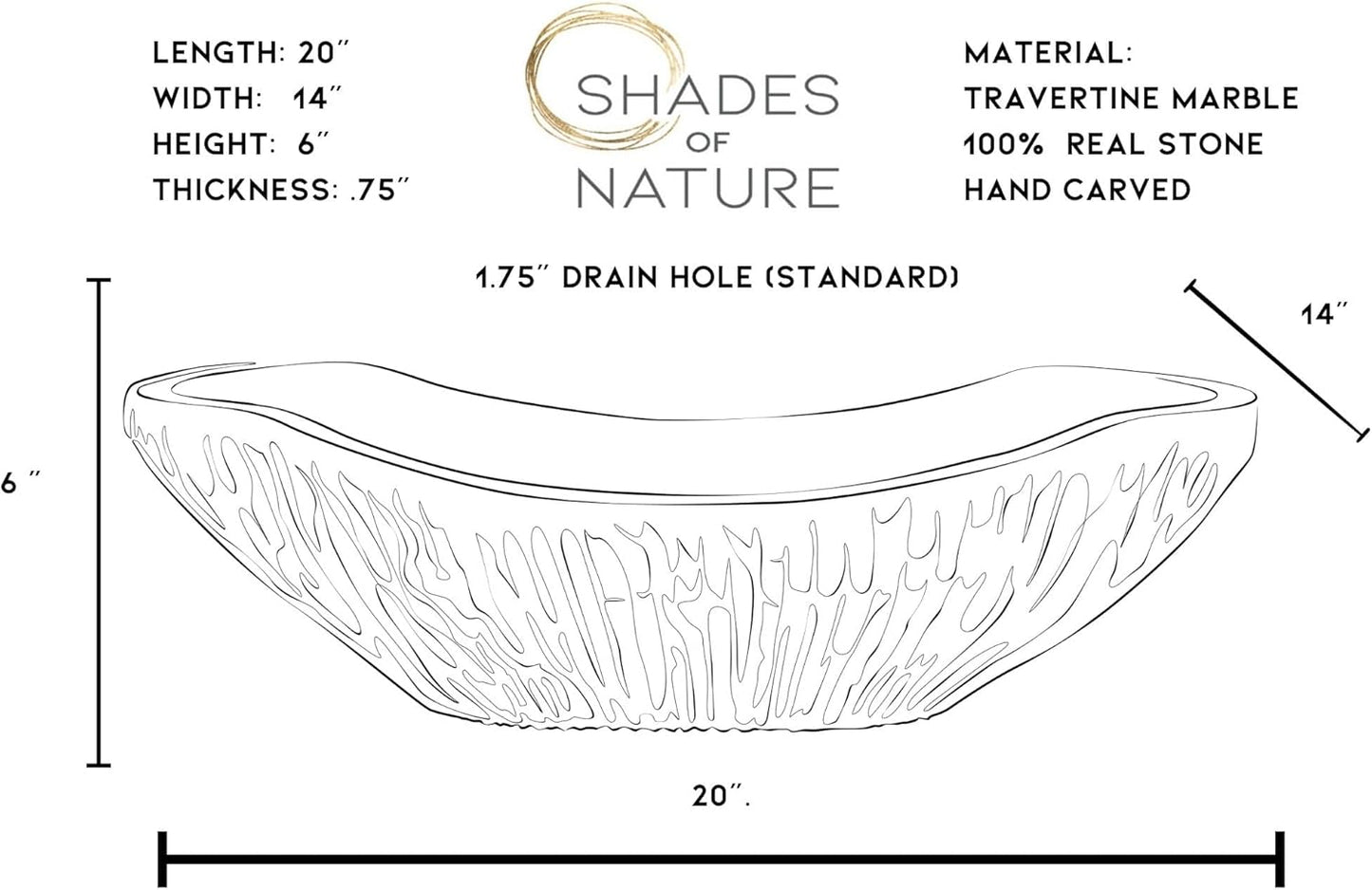 Natural Tan Travertine Vessel Sink – Modern Rustic Chiseled Oval Canoe Bathroom Sink – Hand-Carved Marble – Real Stone Basin