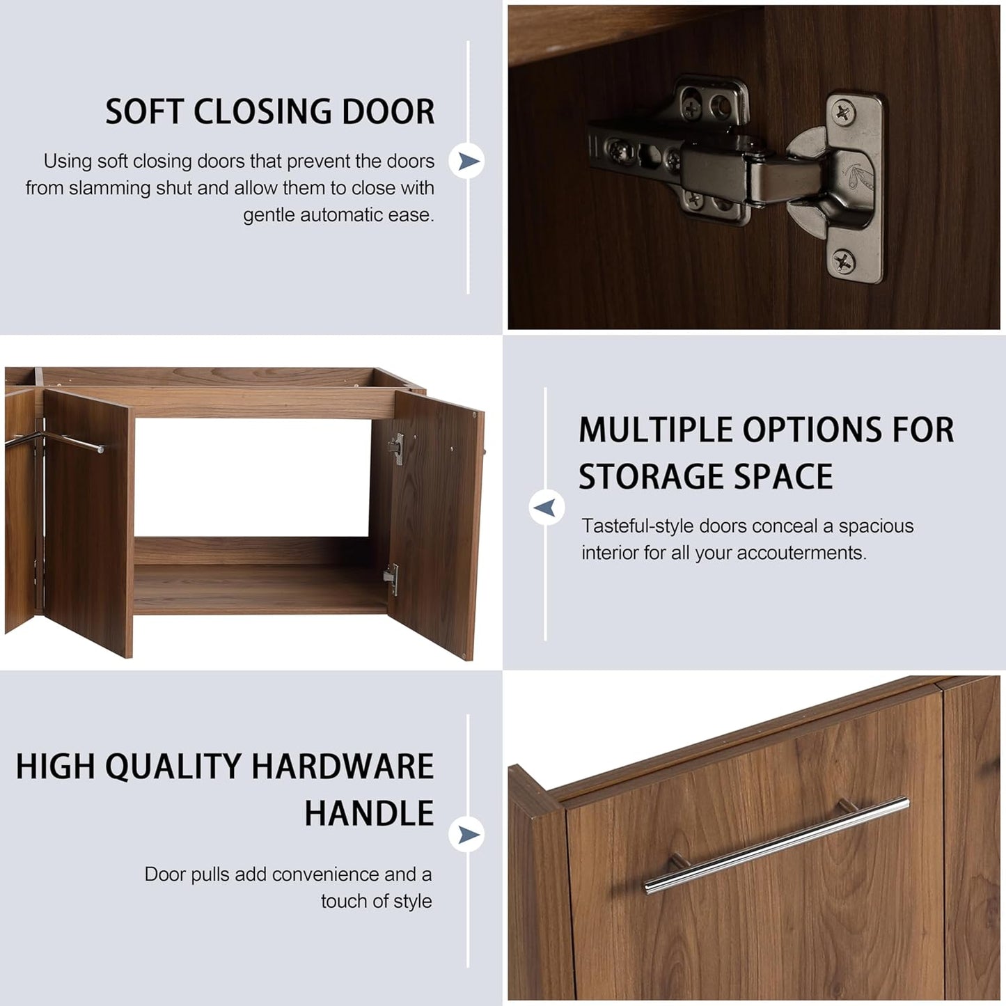 60 Inch Bathroom Vanity Without Sink, 60" Floating Vanity Without Top, Modern Wall Mounted Cabinet for Large Space, Large Bathroom Storage Cabinet with 4 Soft-Closing Doors and Bar Handles