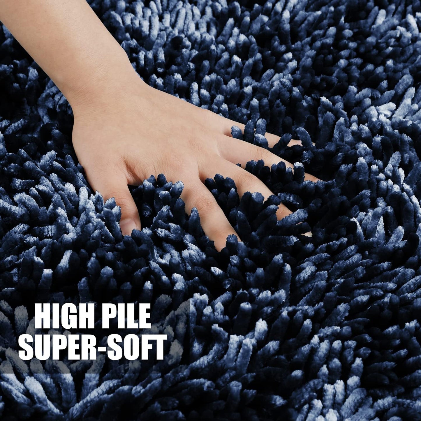 Yimobra Bathroom Rug Set 2 Piece, Luxury Shaggy Bath Mat Set with Non Slip Backing, Ultra Soft & Absorbent Mats for Bathroom Floor, Machine Washable, 31.5"x20"+24"x17", Blue