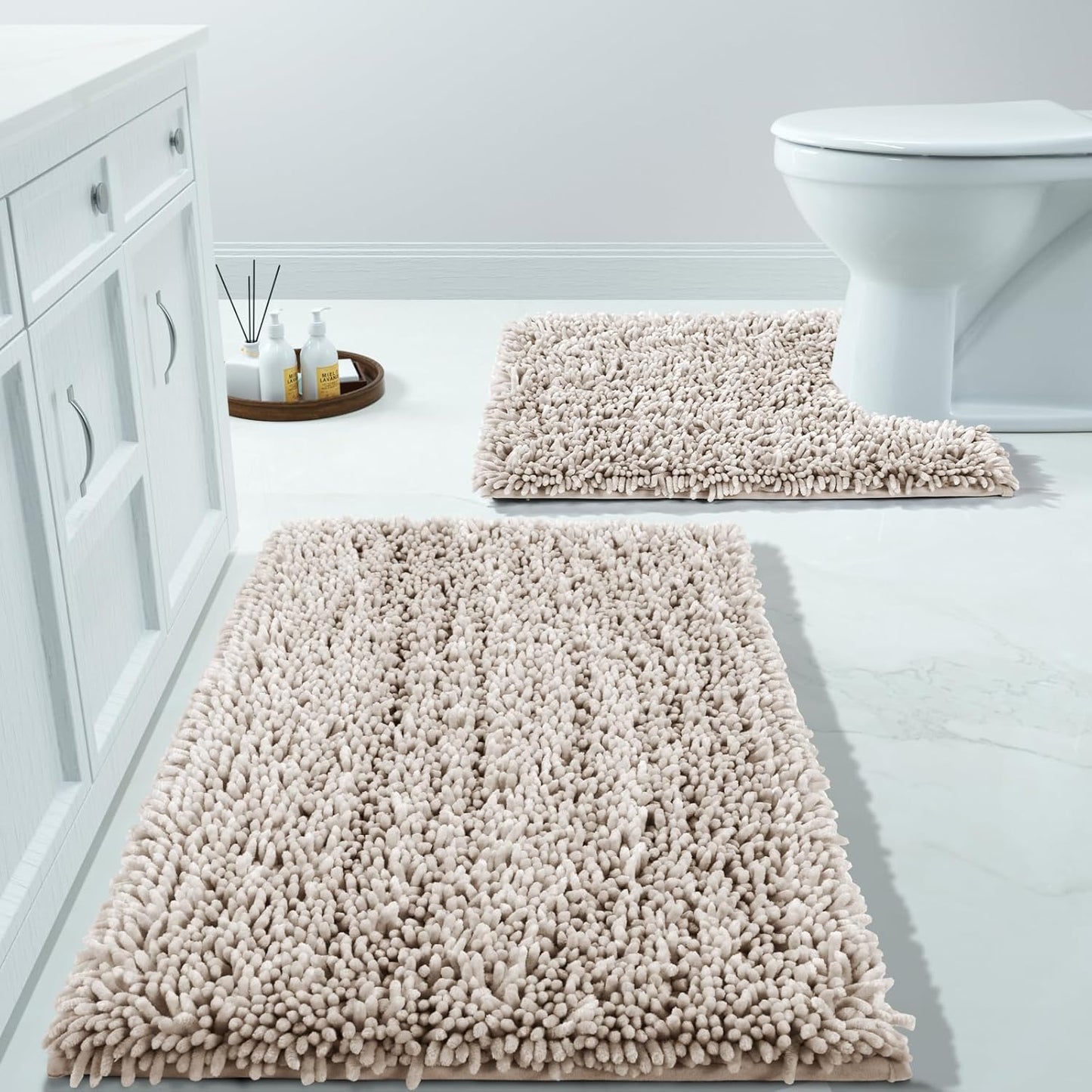 Yimobra Bathroom Rug Set 2 Piece, Luxury Shaggy Bath Mat Set with Non Slip Backing, Ultra Soft & Absorbent Mats for Bathroom Floor, Machine Washable, 31.5"x20"+24"x17", Blue