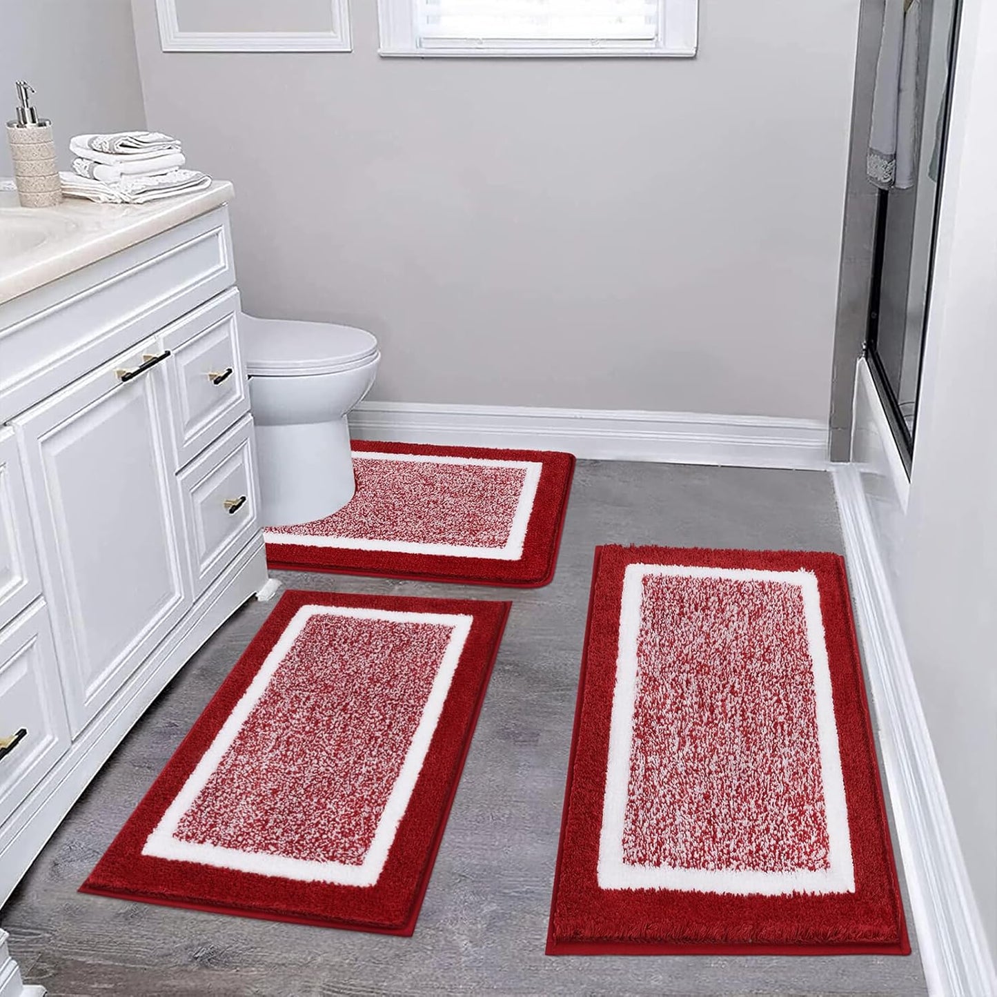 Pauwer 3 Pieces Bathroom Rugs Sets, Ultra Soft Non-Slip Mats, Microfiber Absorbent Bath Rugs with U-Shaped Toilet Rug for Bath Floor, Tub, Shower, Blue