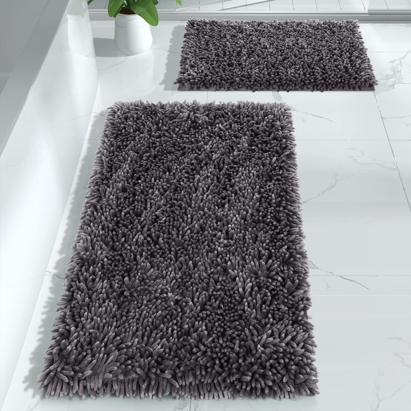Yimobra Bathroom Rug Set 2 Piece, Luxury Shaggy Bath Mat Set with Non Slip Backing, Ultra Soft & Absorbent Mats for Bathroom Floor, Machine Washable, 31.5"x20"+24"x17", Blue