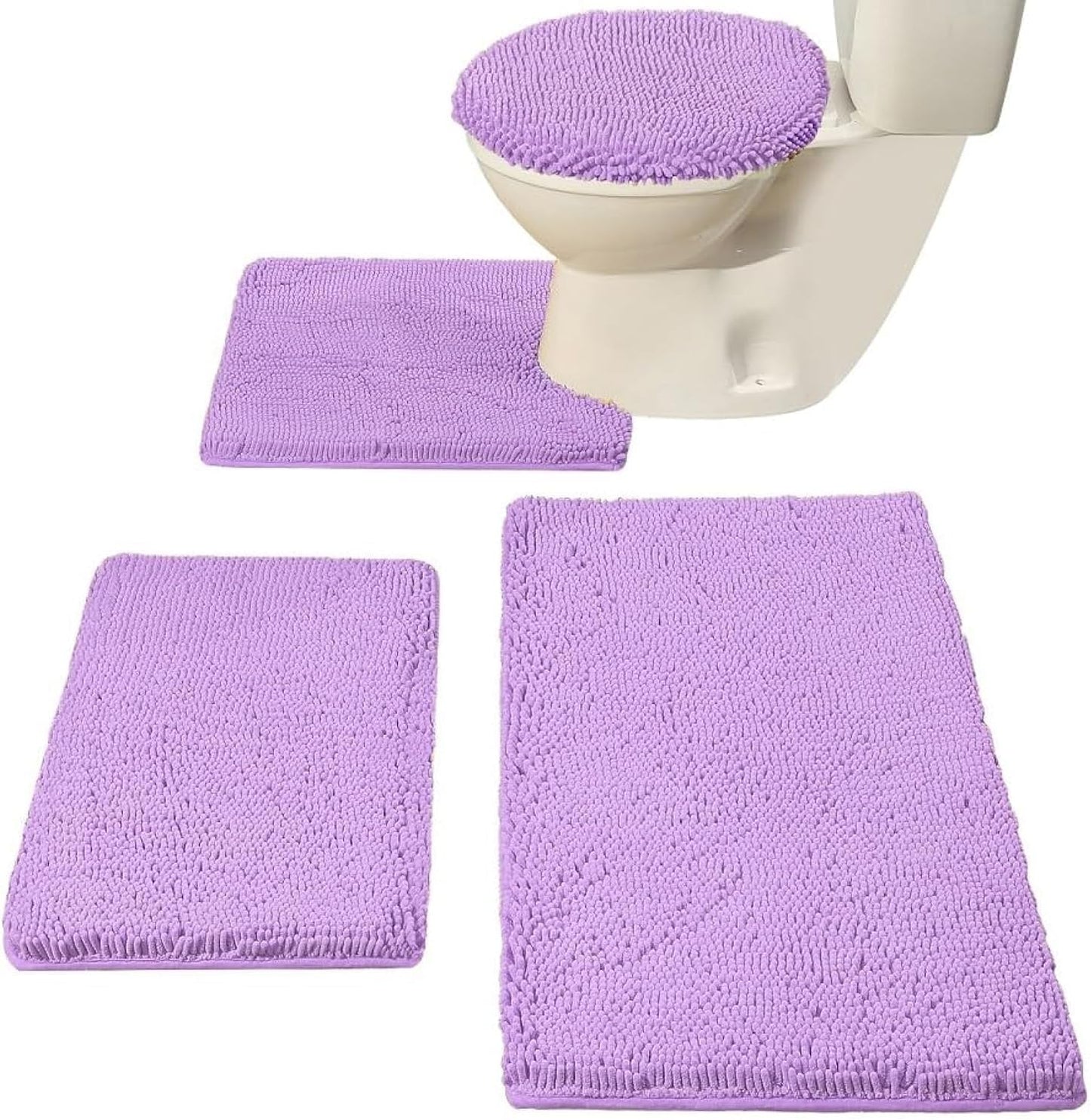 Madeals Bath Rug Set Combo 4 Piece with Toilet Lid Cover, Soft Shaggy Bath Rug Set 3 Piece and U-Shaped Toilet Floor Rug Navy Blue